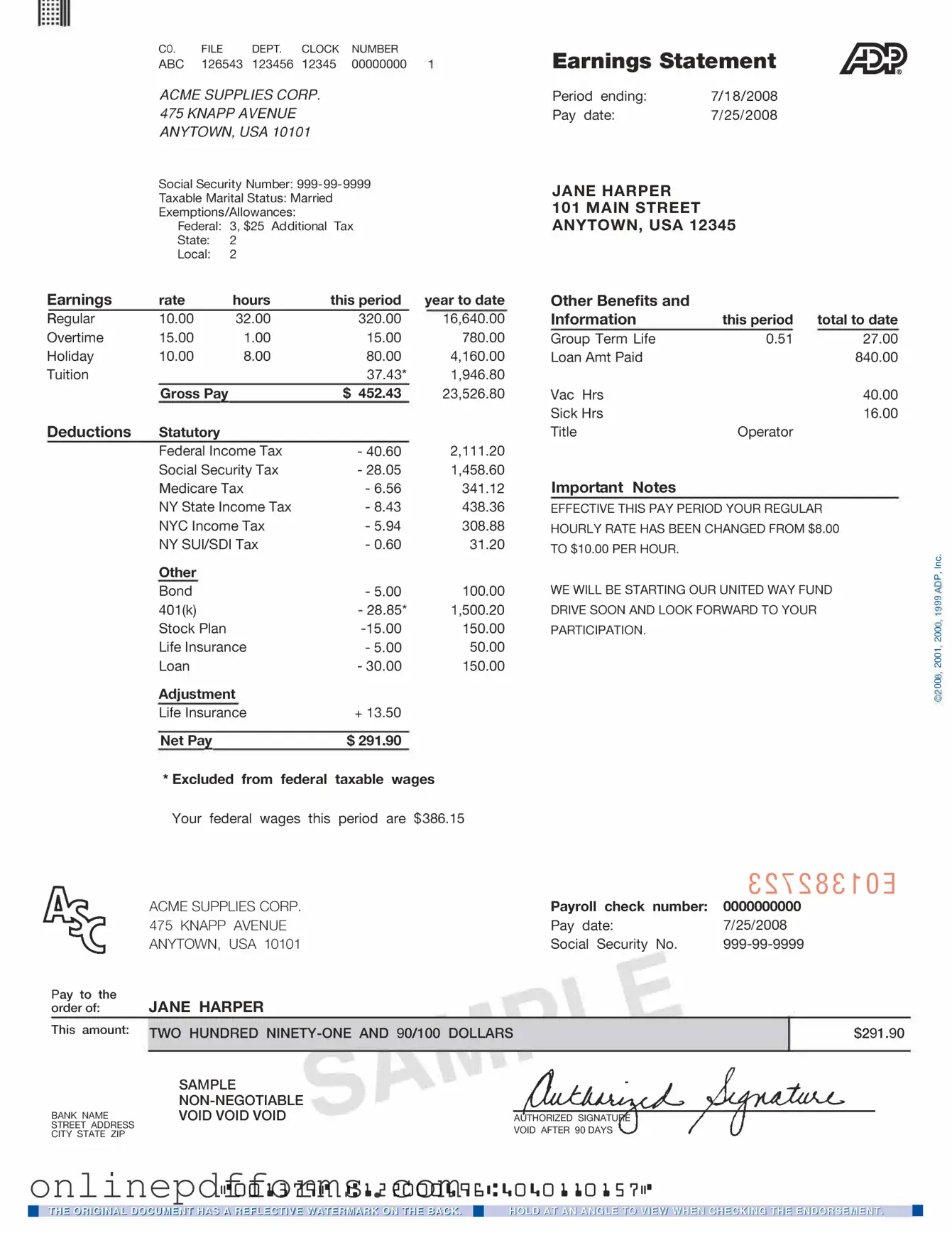 Fill in Your Adp Pay Stub Template