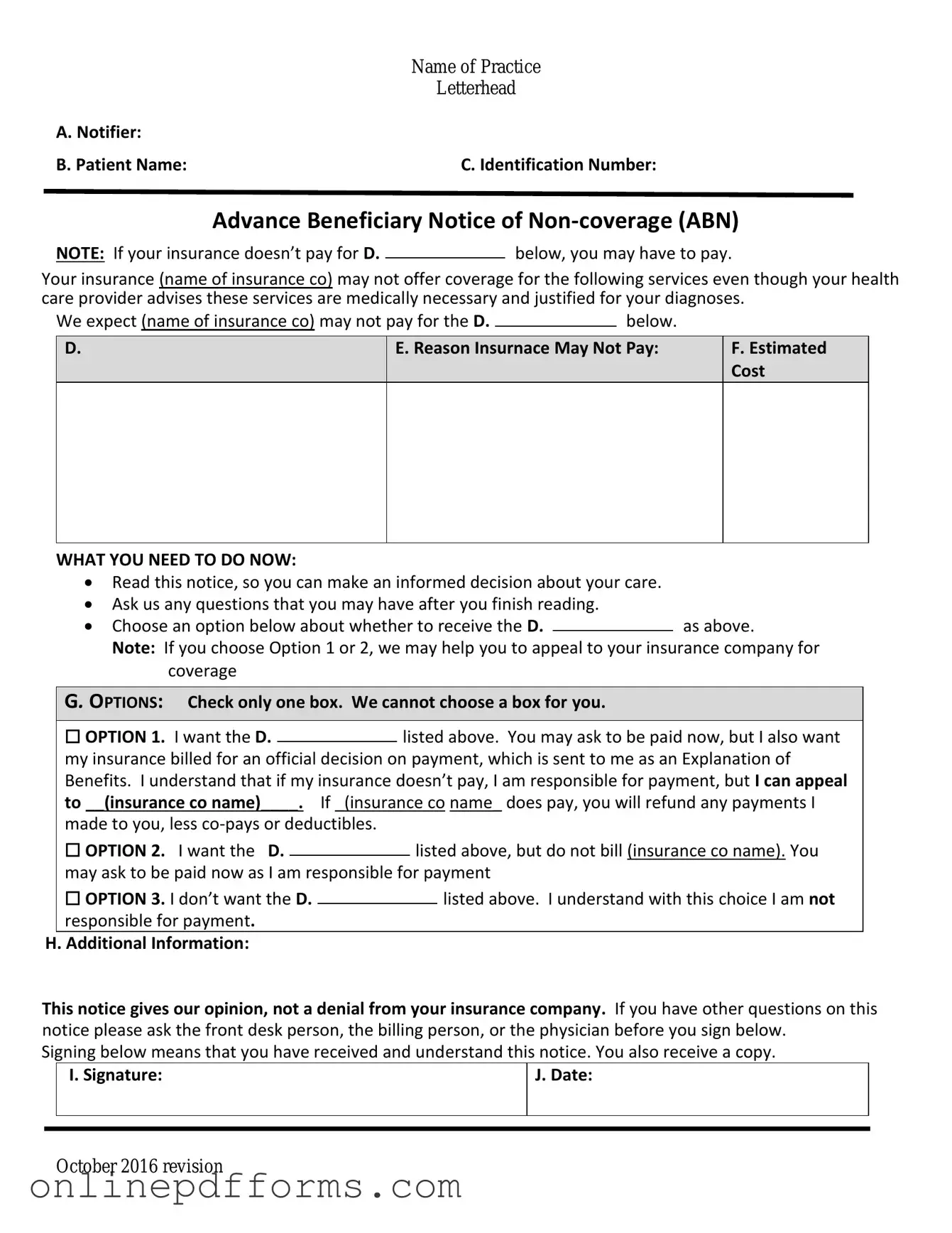 Fill in Your Advance Beneficiary Notice of Non-coverage Template
