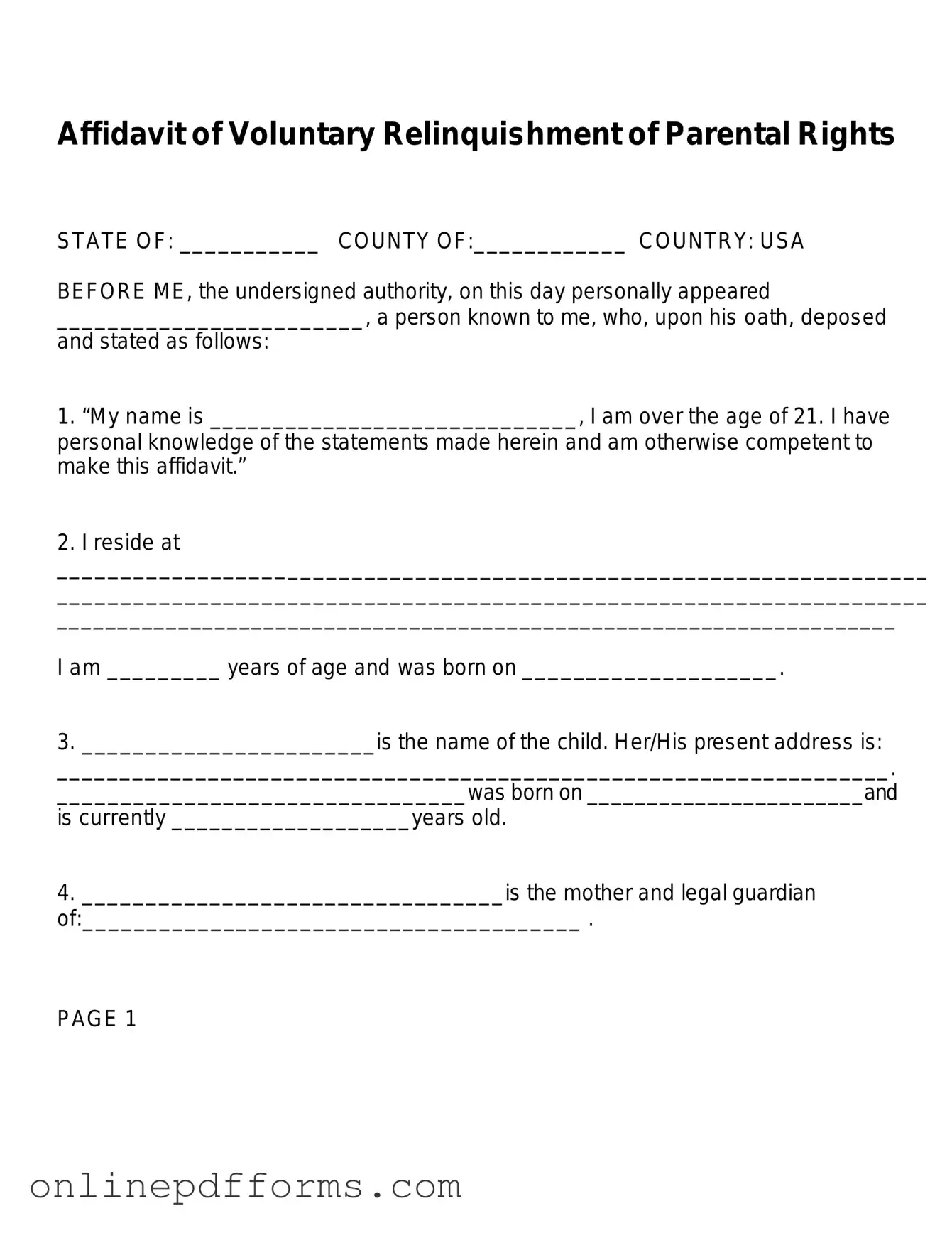 Fill in Your Affidavit Parental Rights Template