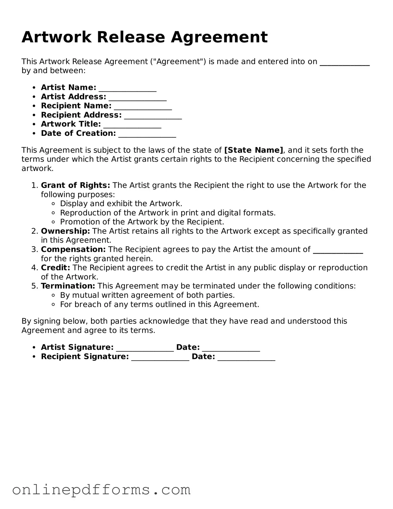 Legal Artwork Release Form