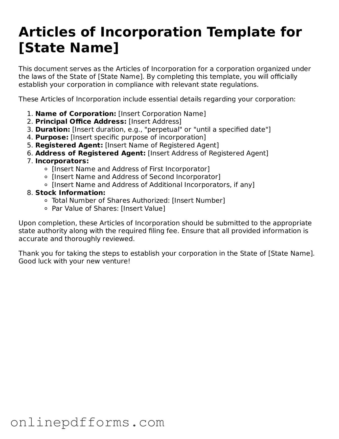 Legal Articles of Incorporation Form