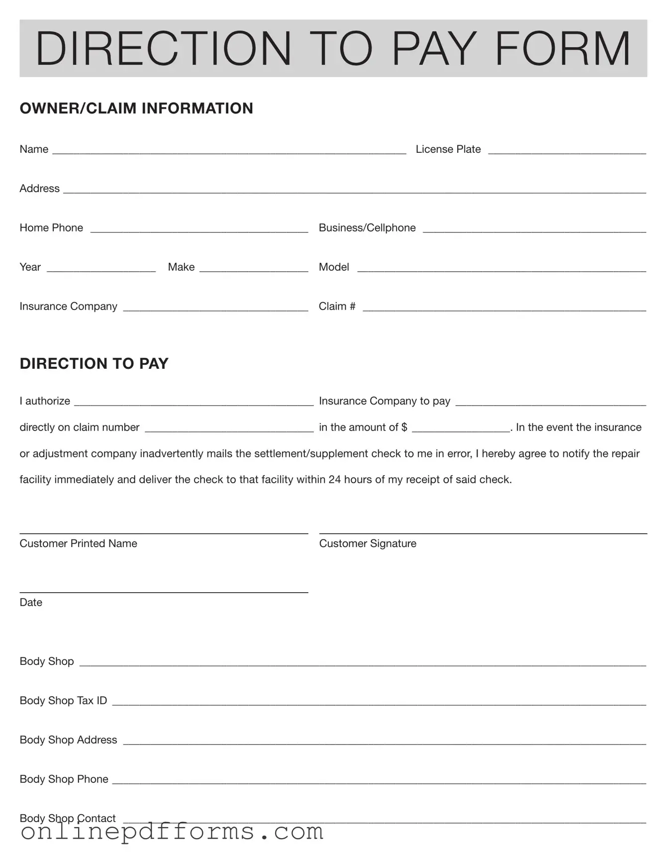 Fill in Your Authorization And Direction Pay Template