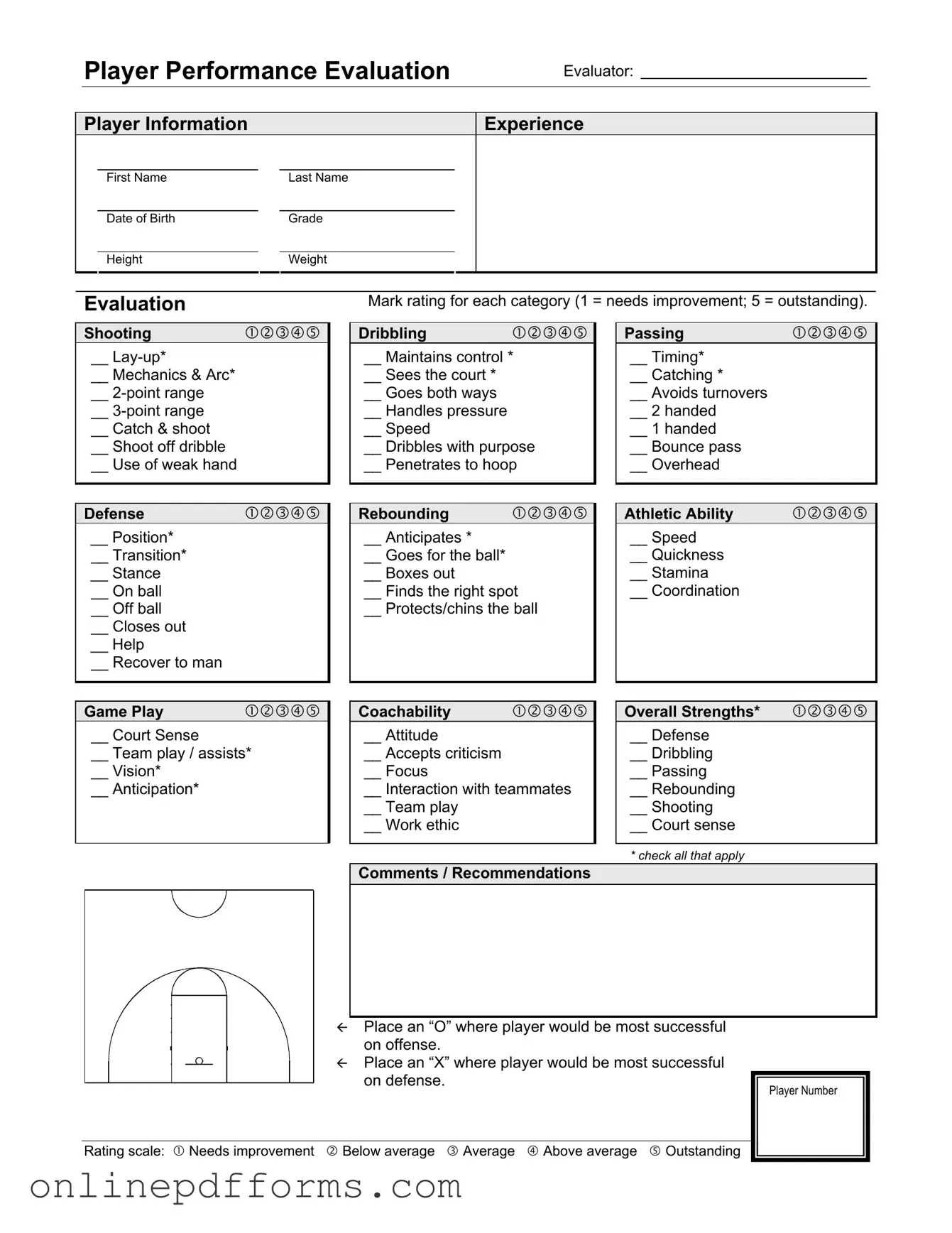Fill in Your Basketball Evaluation Template