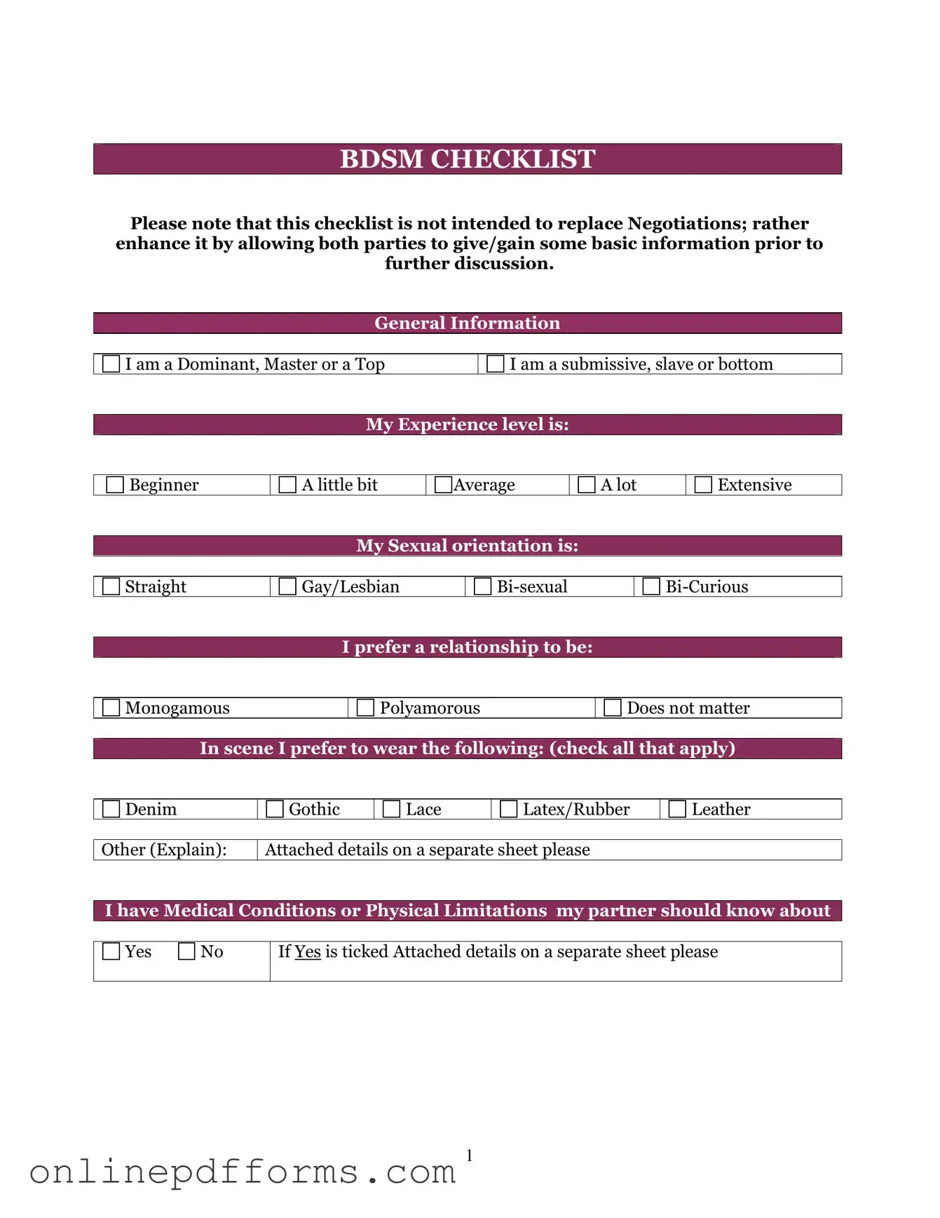 Fill in Your Bdsm Checklist Template
