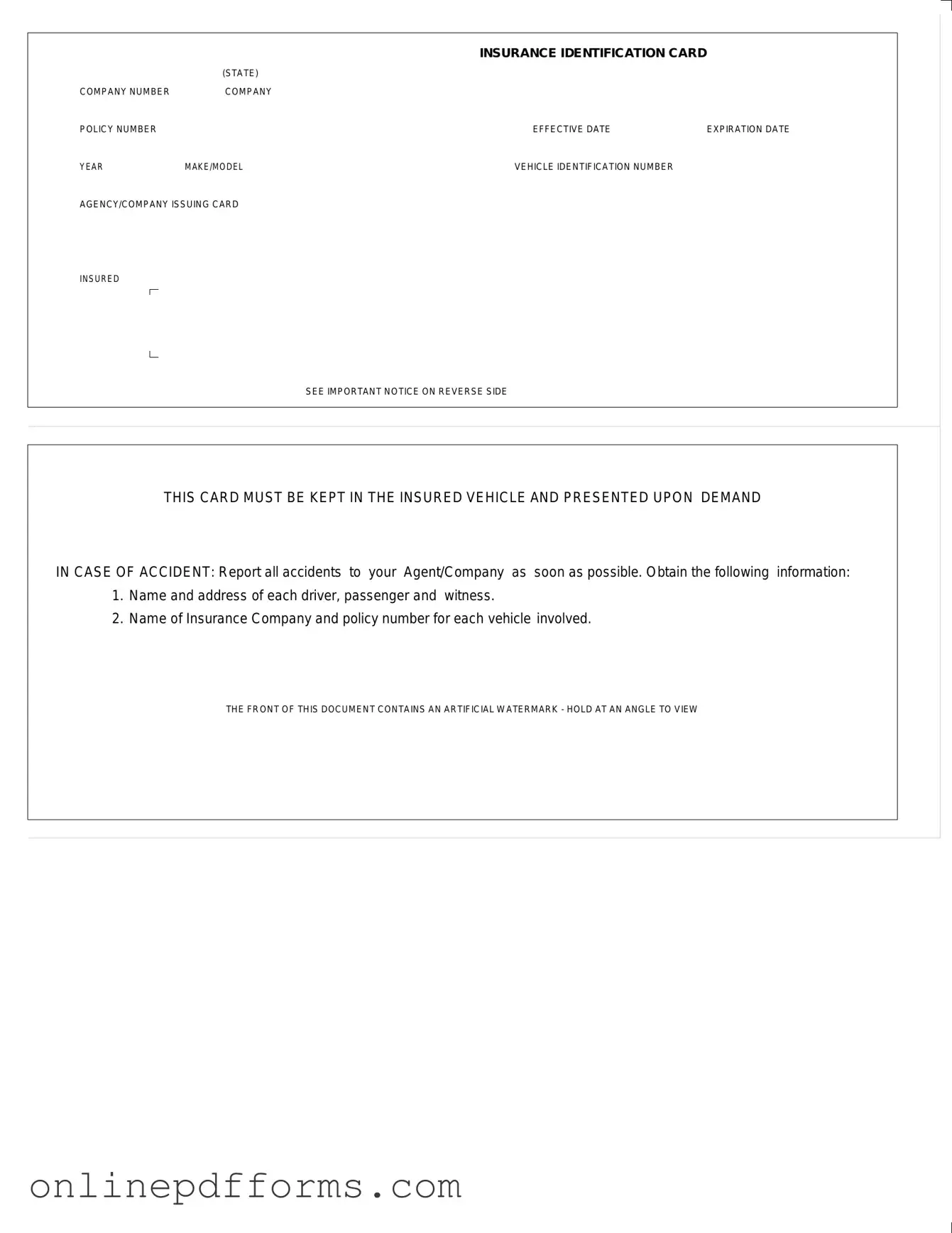 Fill in Your Auto Insurance Card Template