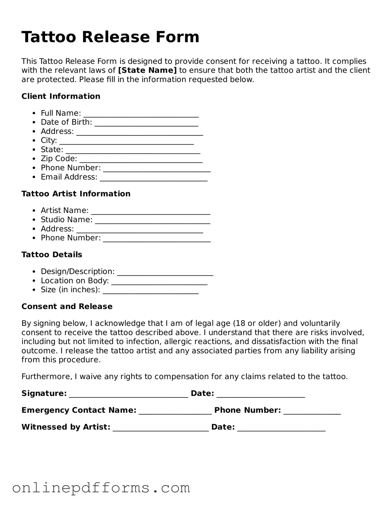 Legal Tattoo Release Form
