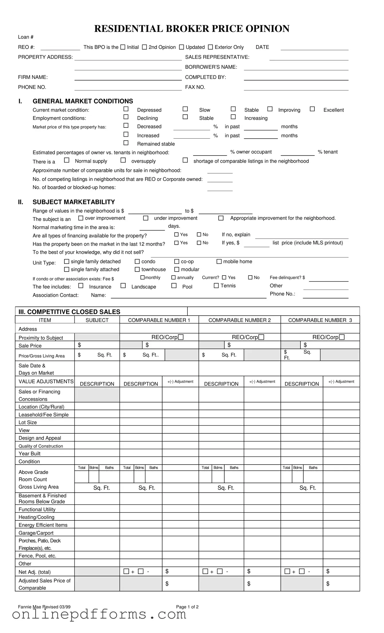 Fill in Your Broker Price Opinion Template