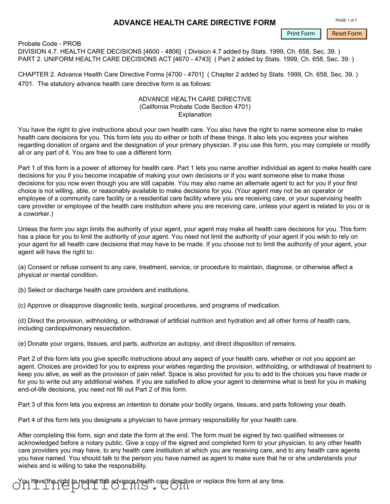 Fill in Your California Advanced Health Care Directive Template