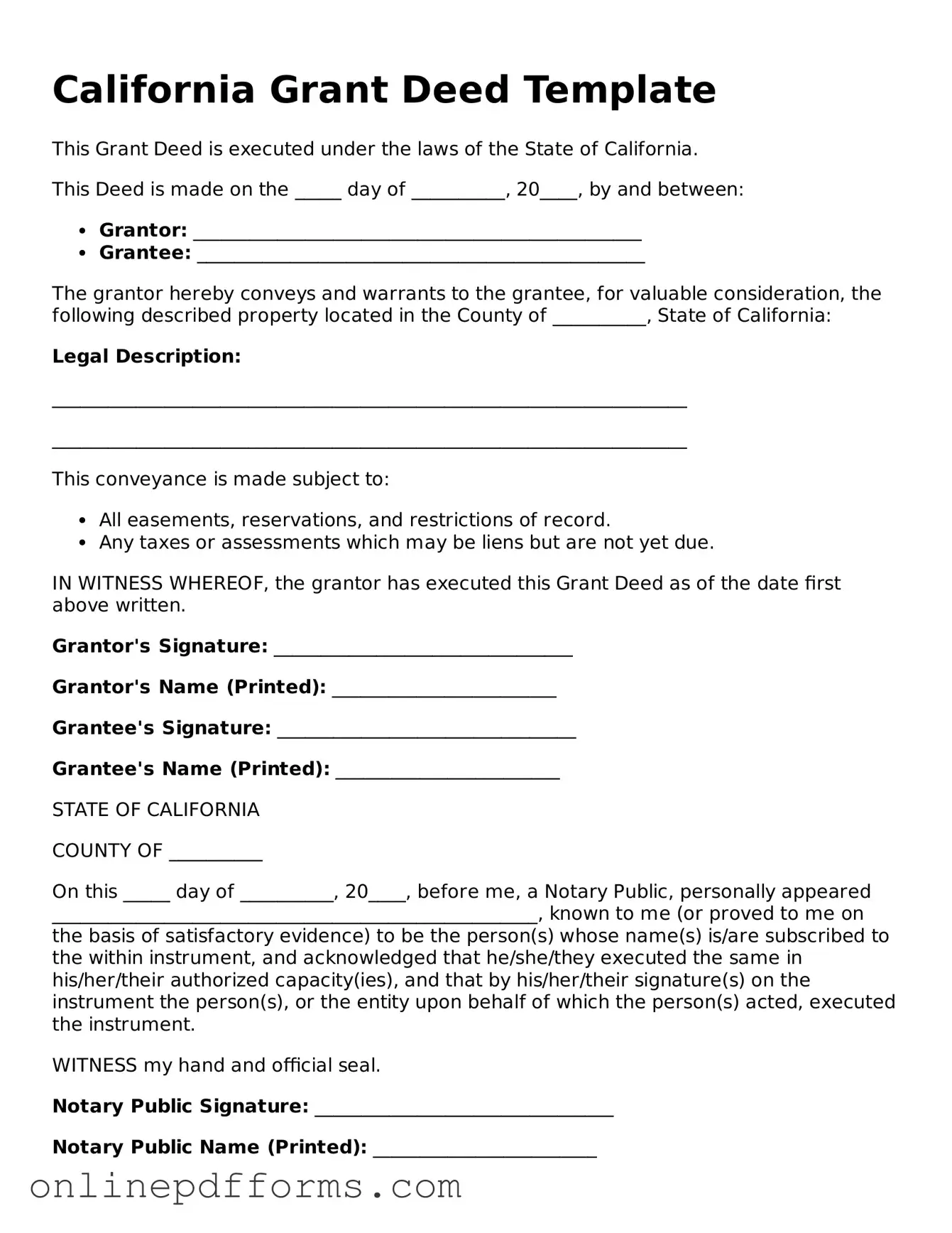 Blank California Deed Form