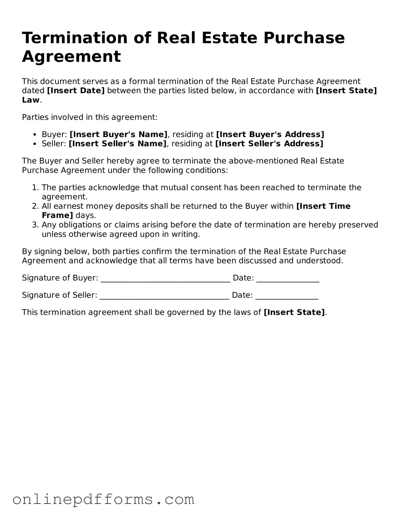Legal Termination of Real Estate Purchase Agreement Form