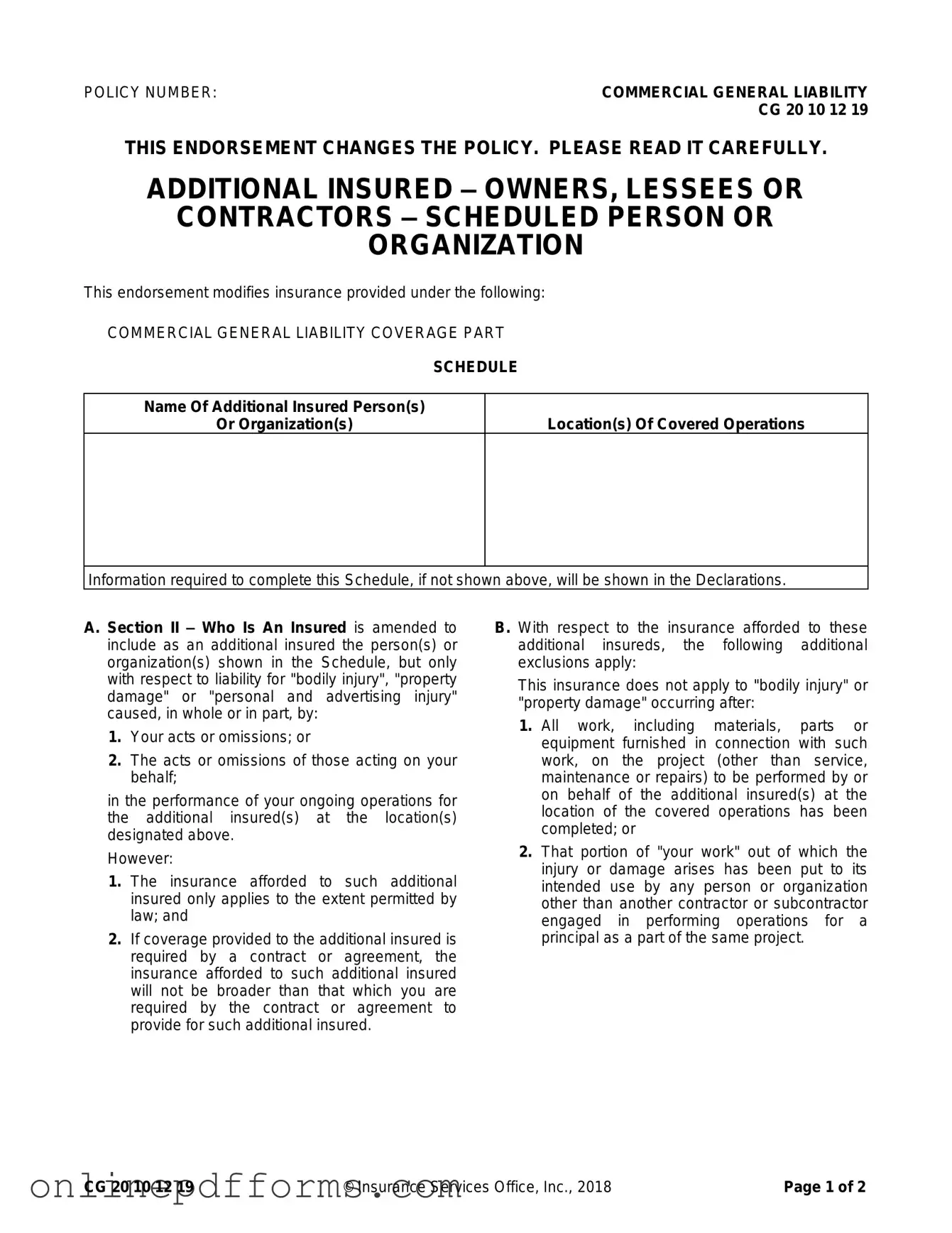 Fill in Your Cg 20 10 07 04 Liability Endorsement Template