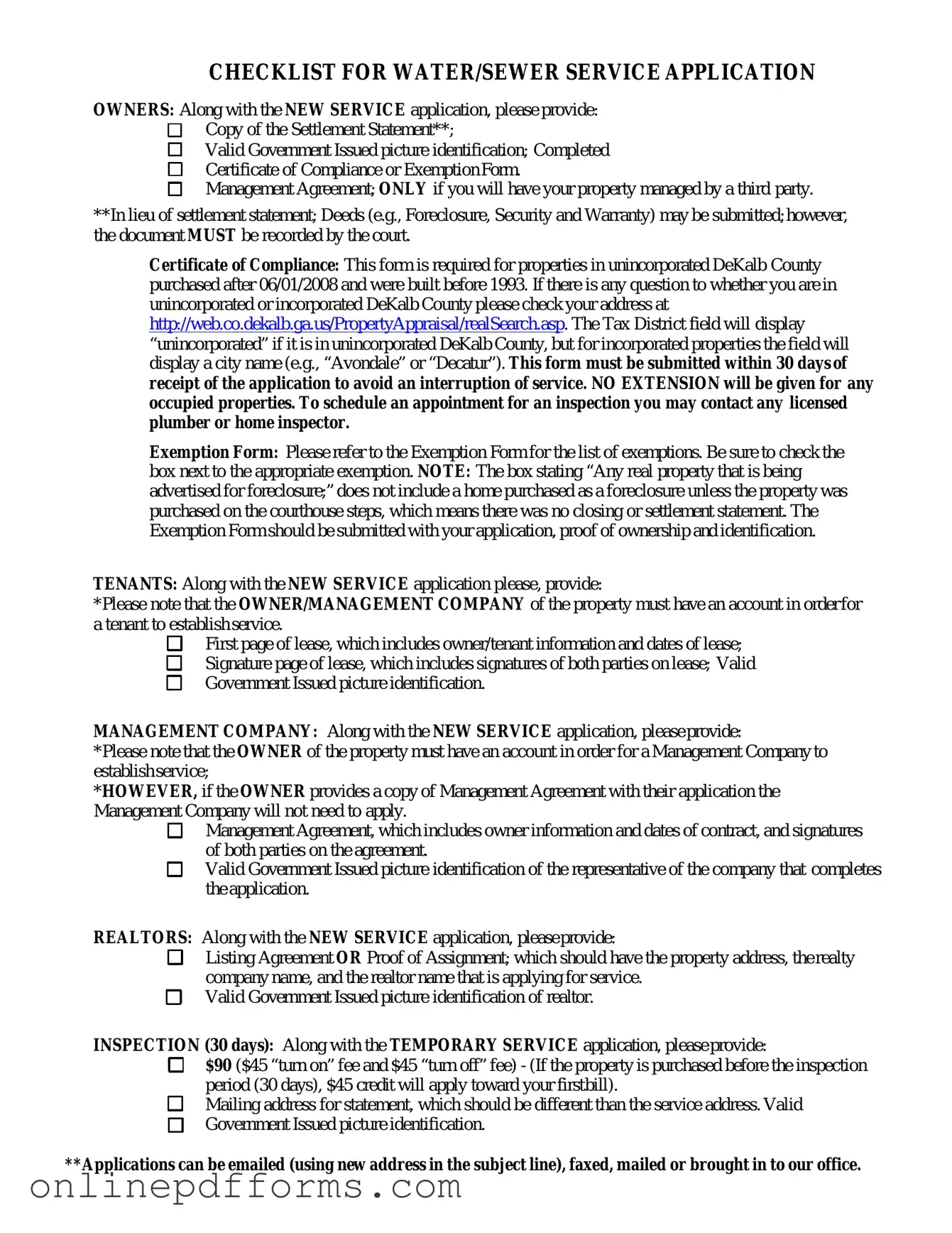 Fill in Your Dekalb County Water Application Template