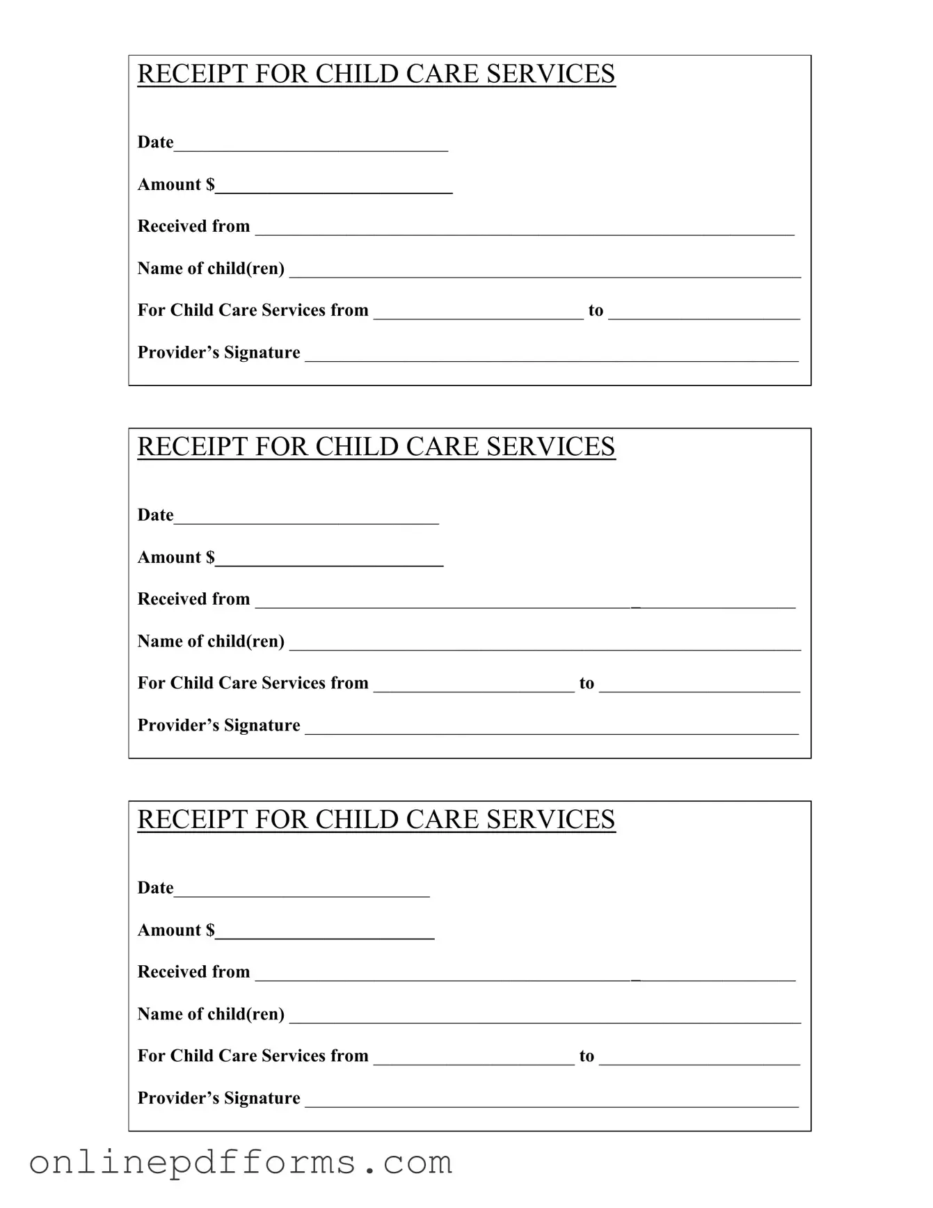 Fill in Your Childcare Receipt Template