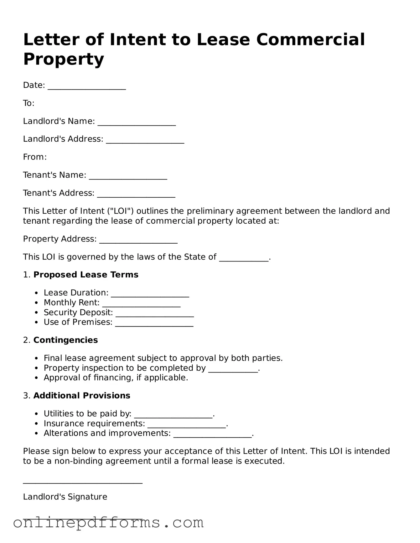 Legal Letter of Intent to Lease Commercial Property Form
