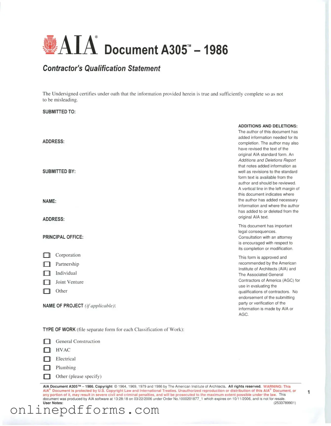 Fill in Your AIA A305 Template