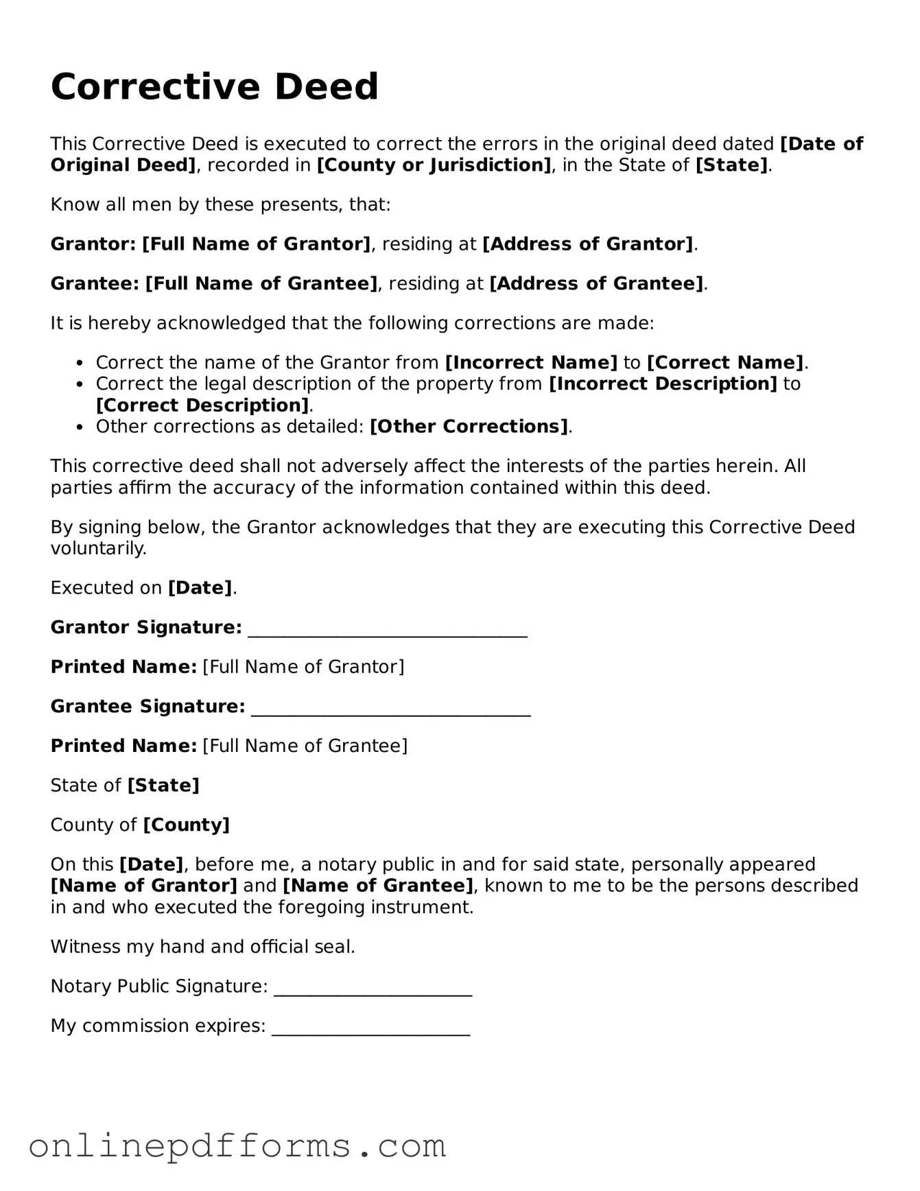 Legal Corrective Deed Form