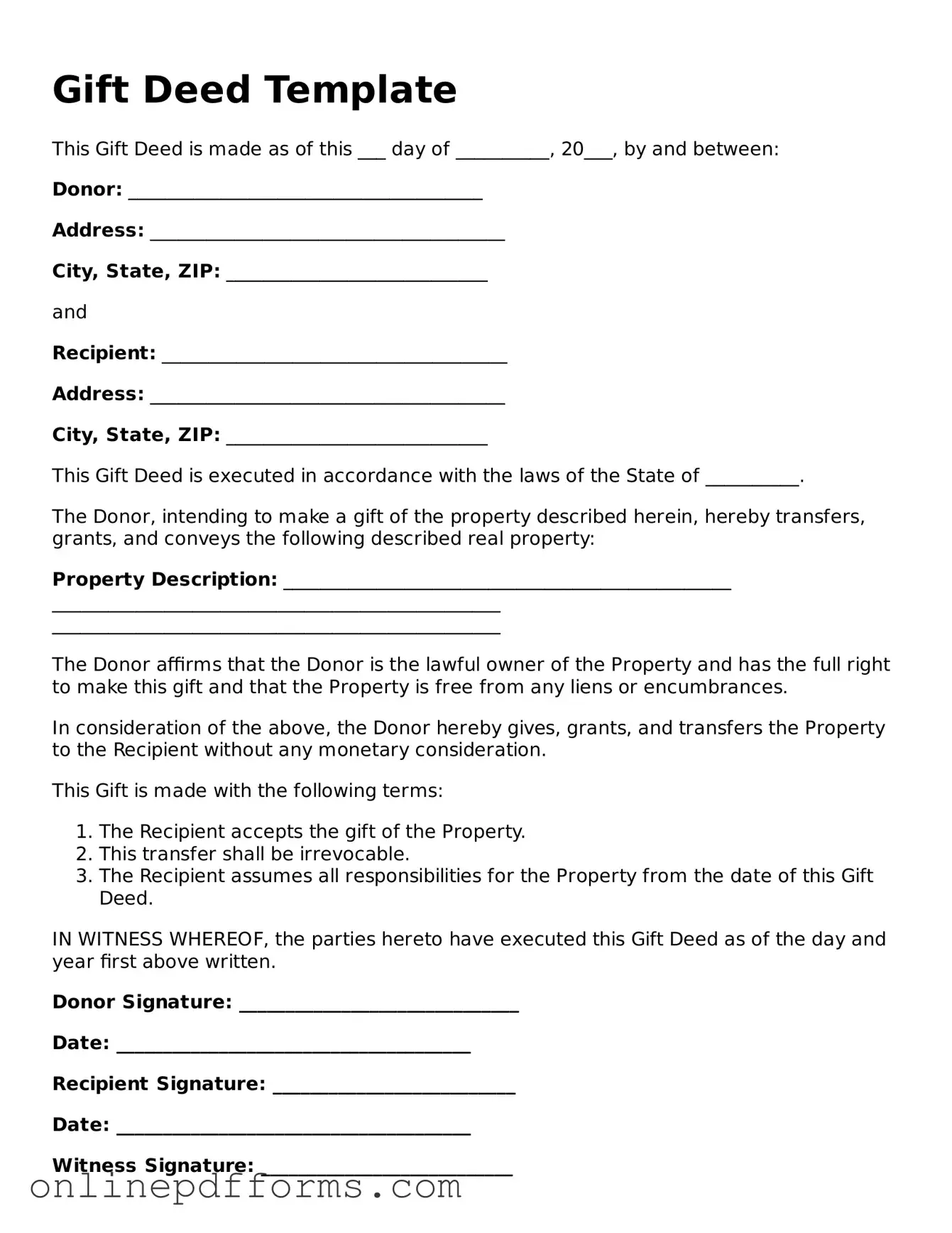 Legal Gift Deed Form