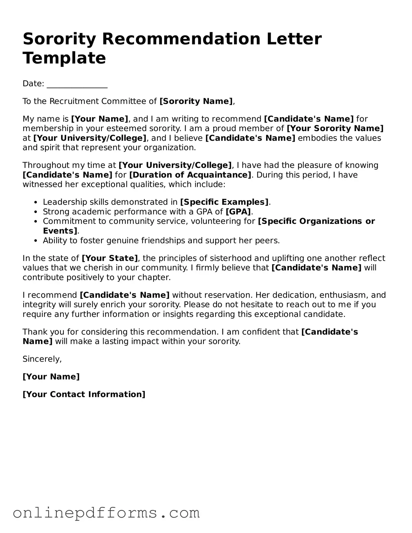 Legal Sorority Recommendation Letter Form