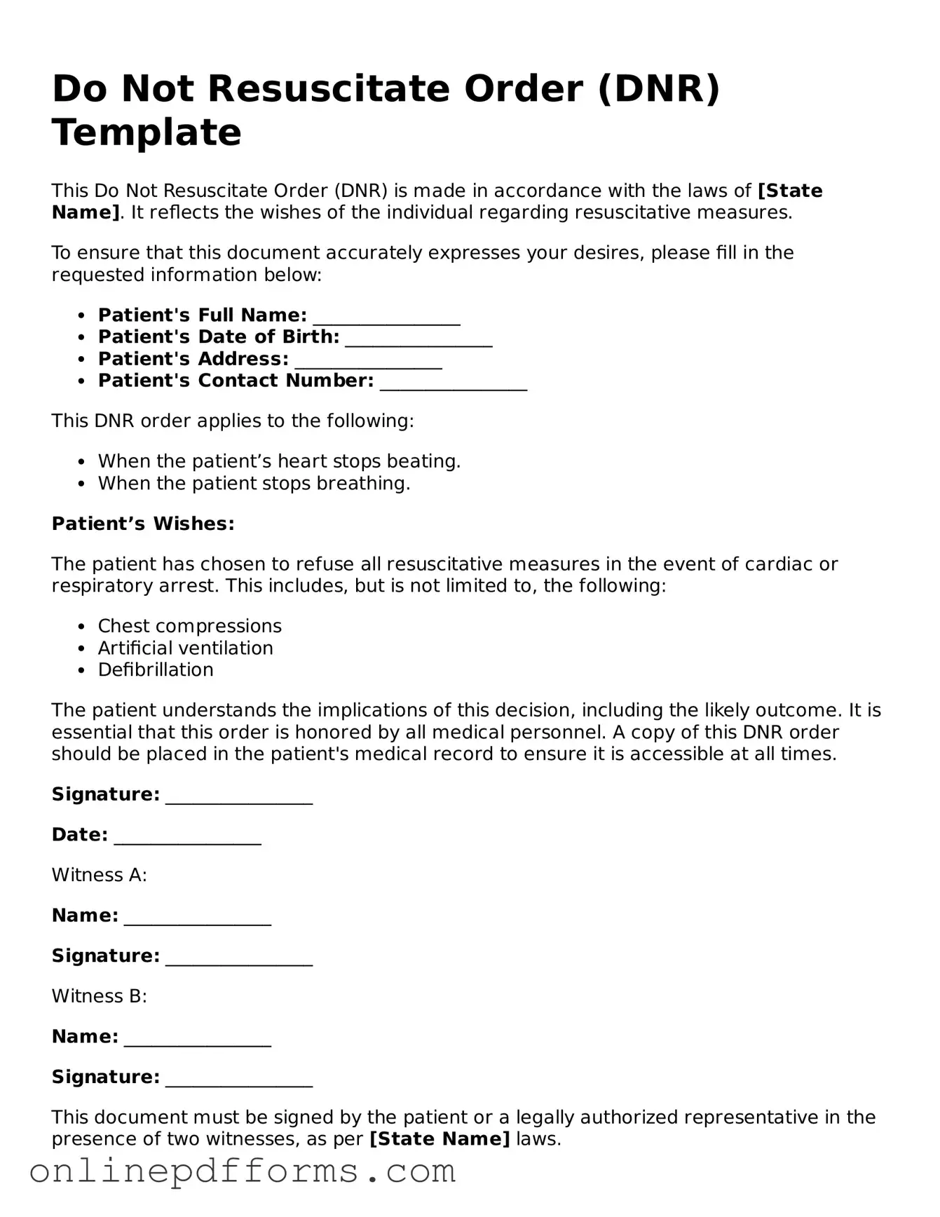 Legal Do Not Resuscitate Order Form