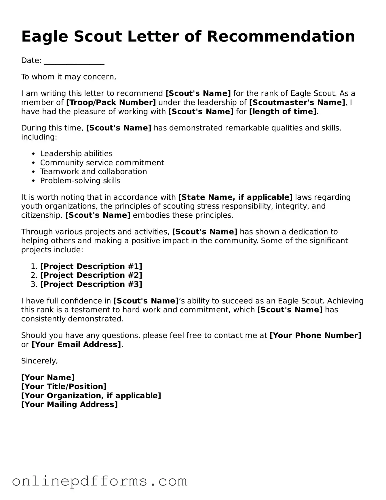 Legal Eagle Scout Letter of Recommendation Form