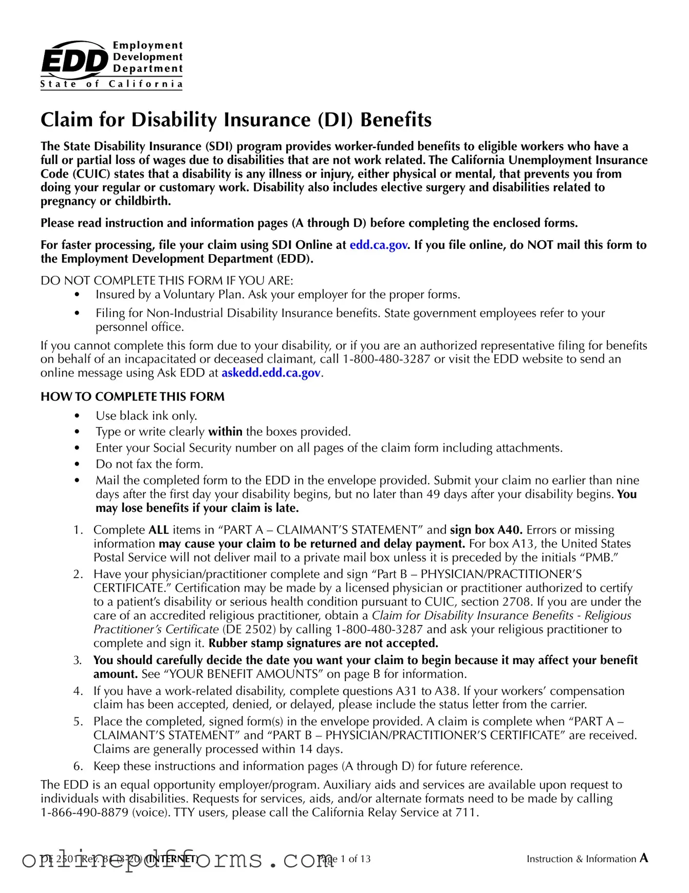 Fill in Your EDD DE 2501 Template