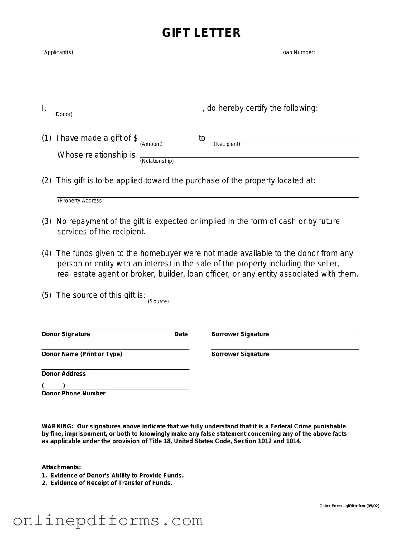 Fill in Your Gift Letter Template