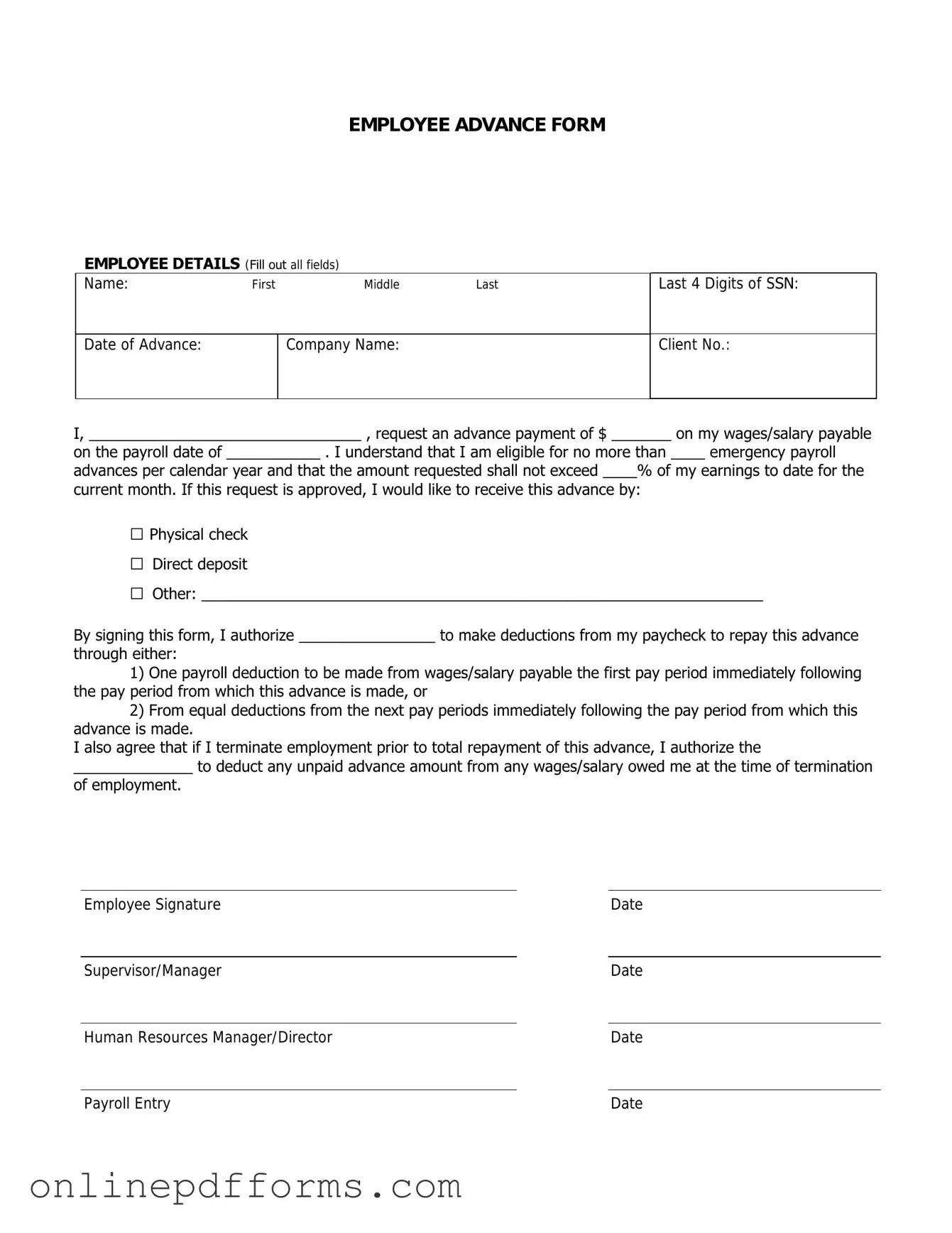 Fill in Your Employee Advance Template