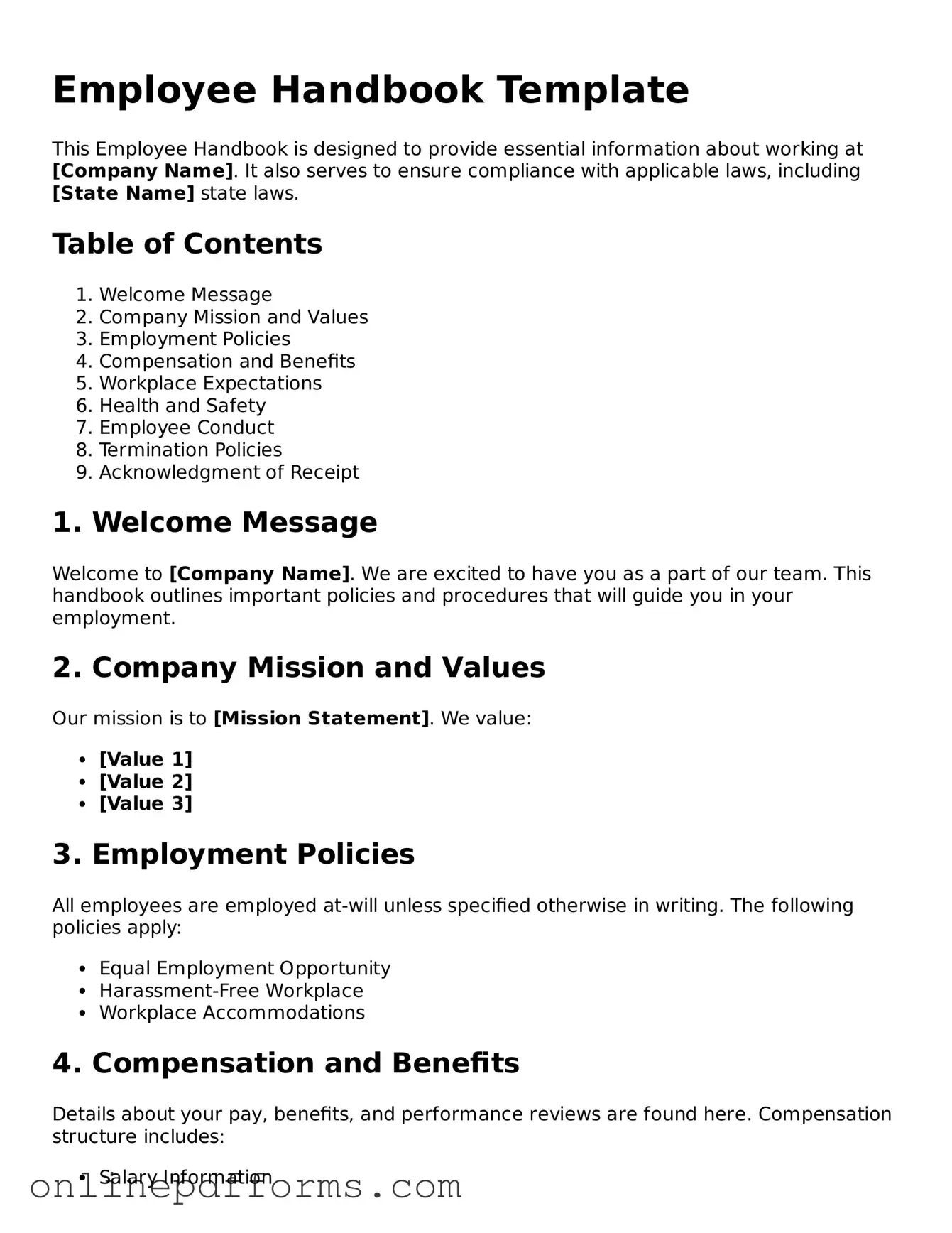 Legal Employee Handbook Form