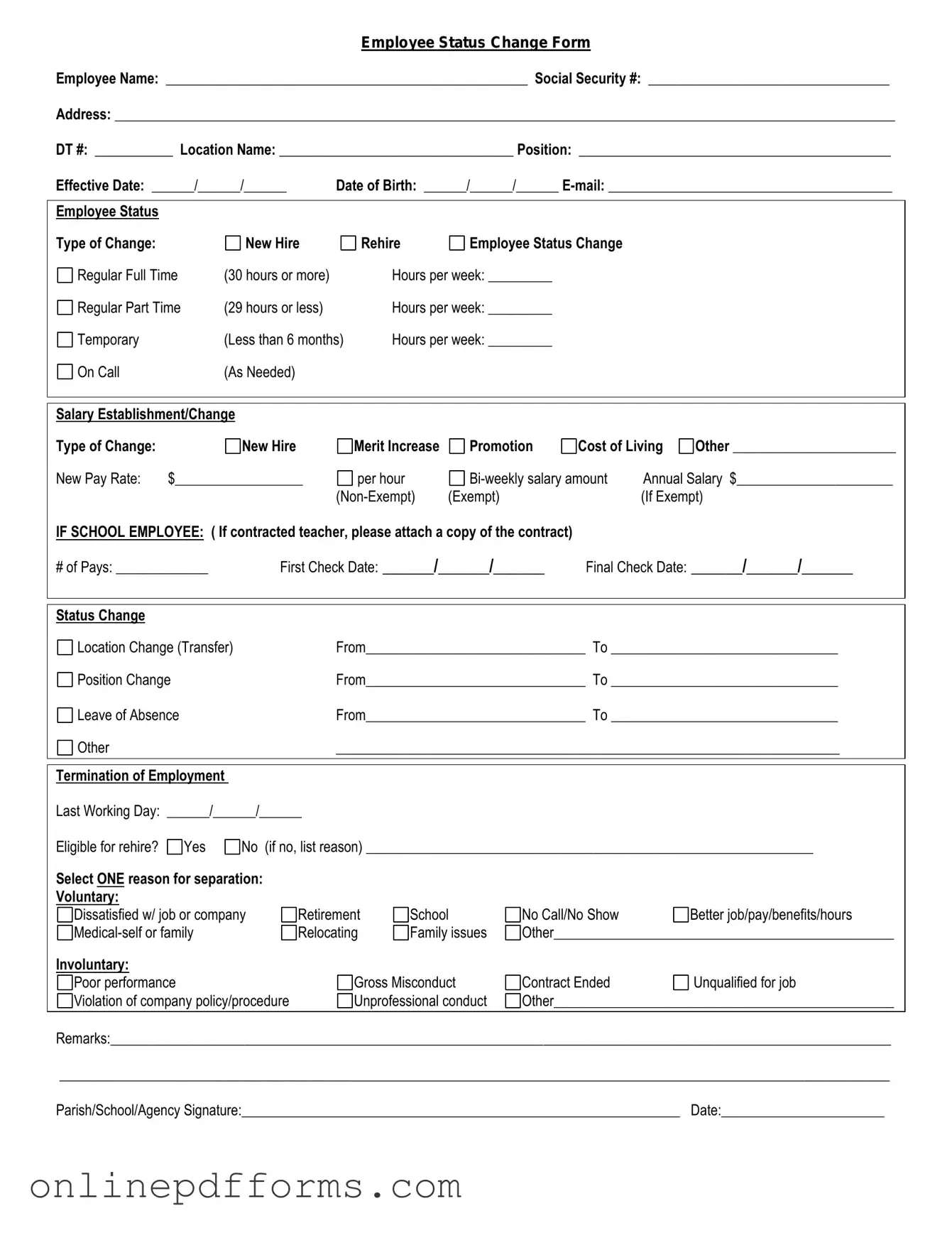 Fill in Your Employee Status Change Template