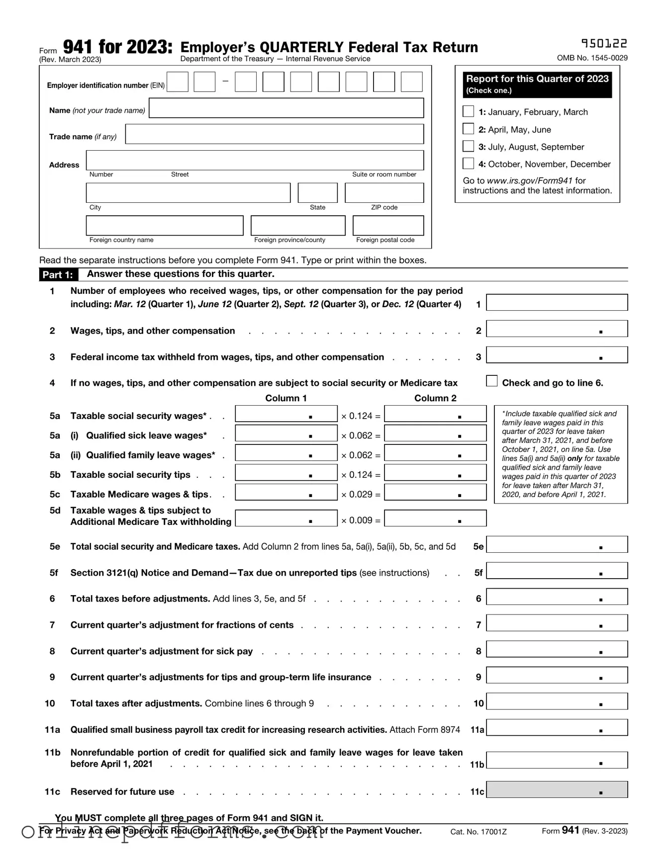 Fill in Your IRS 941 Template