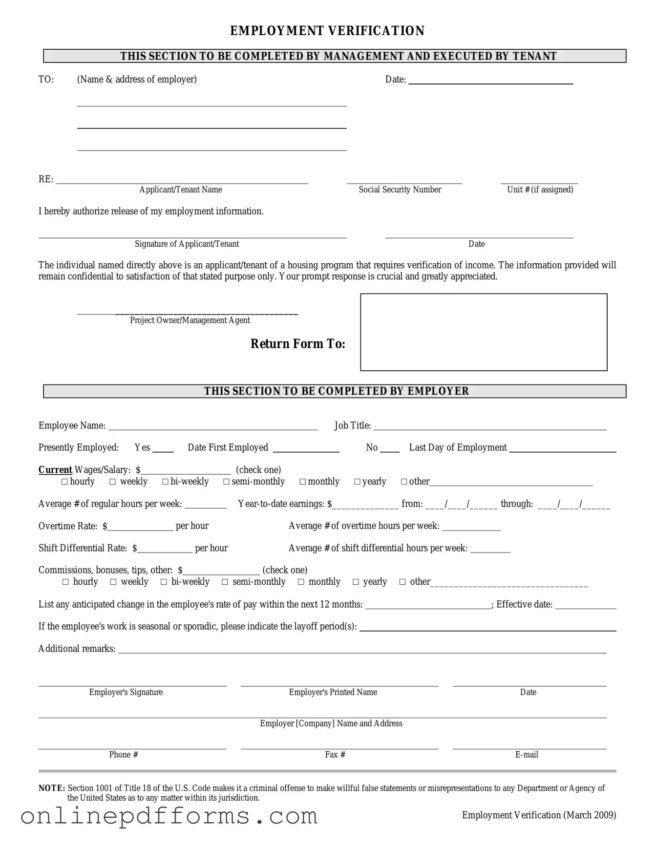 Fill in Your Employment verification form Template