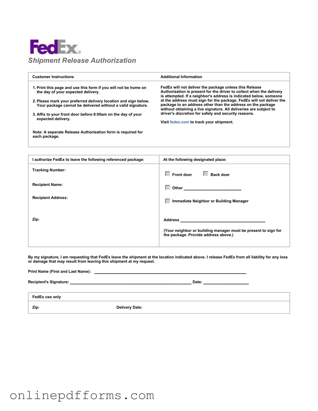 Fill in Your Fedex Release Template