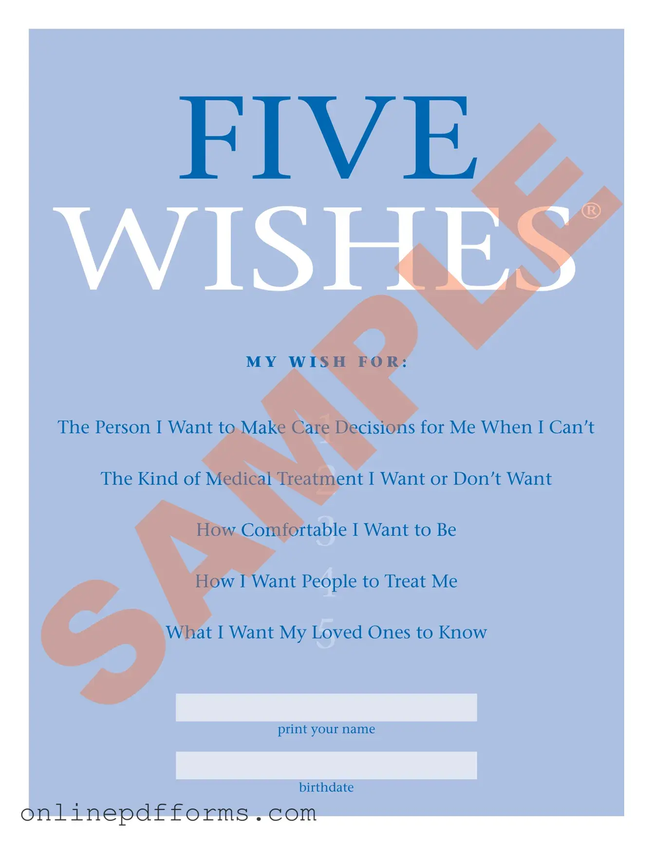 Fill in Your 5 Wishes Document Template