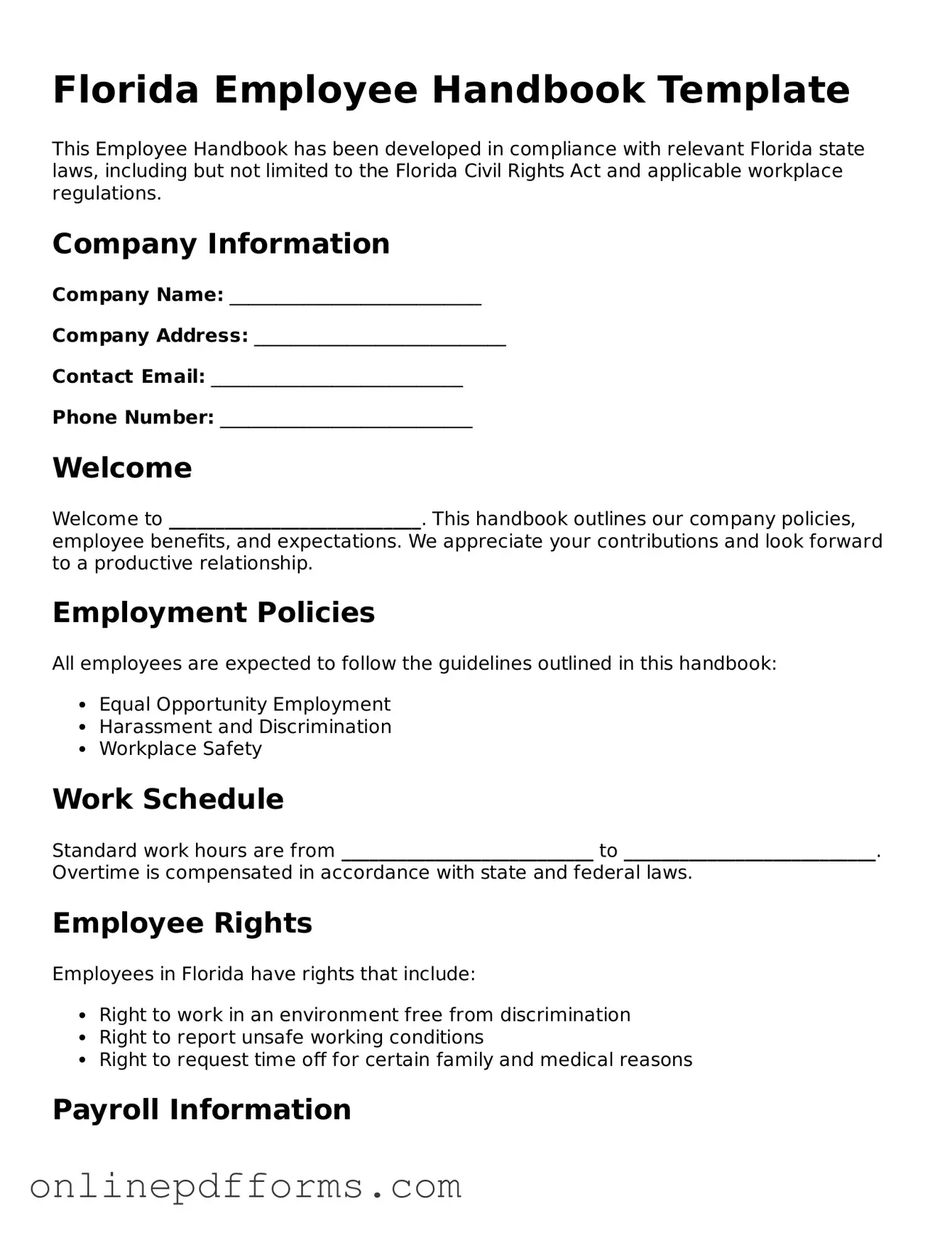 Blank Florida Employee Handbook Form