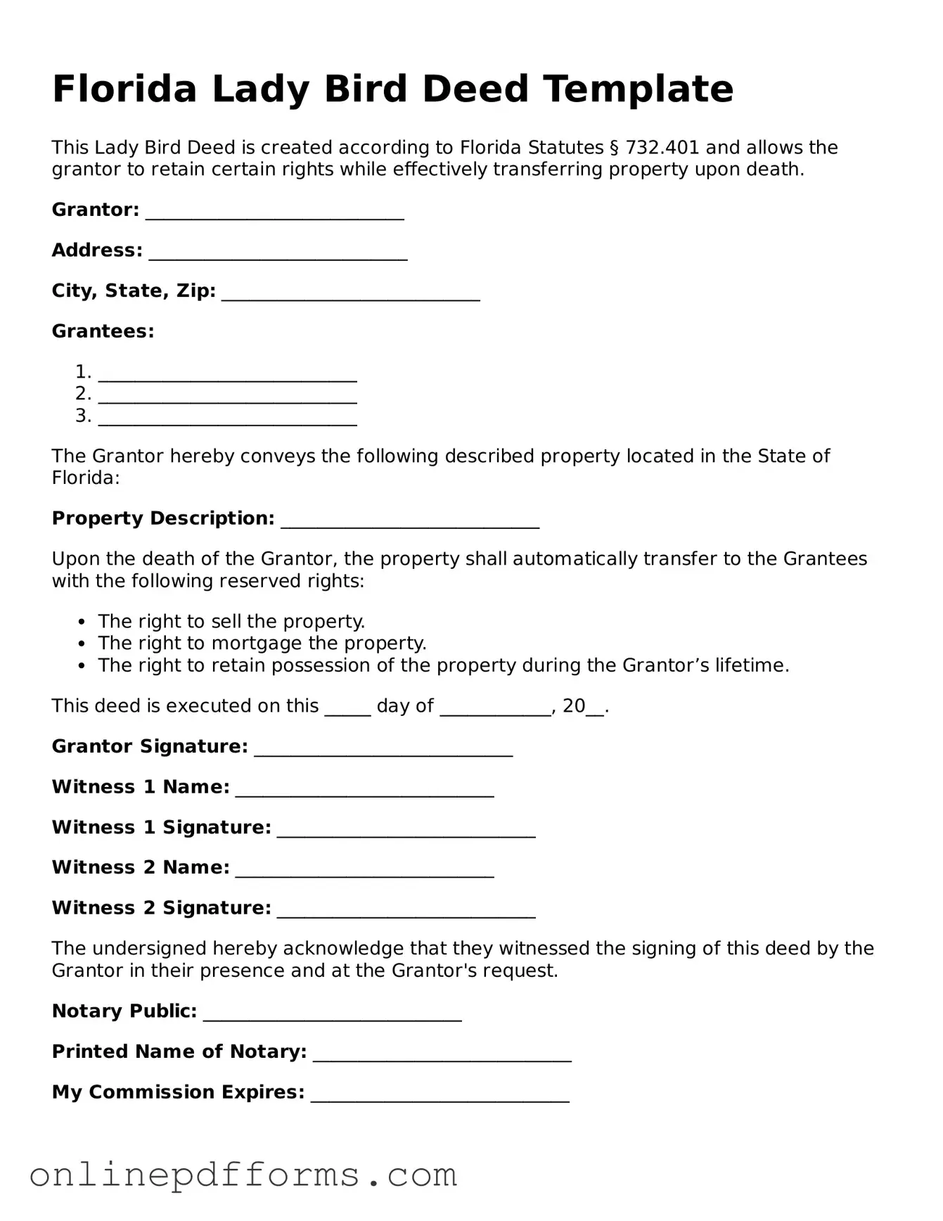 Blank Florida Lady Bird Deed Form