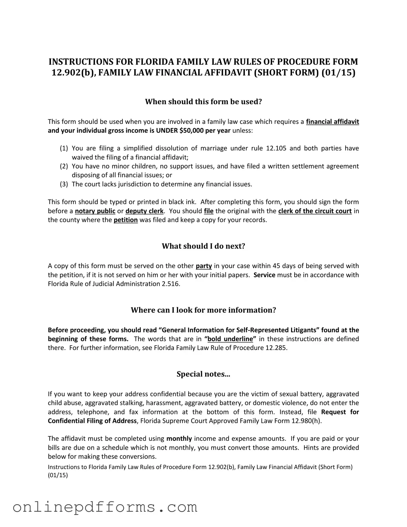 Fill in Your Florida Financial Affidavit Short 12.902(b) Template