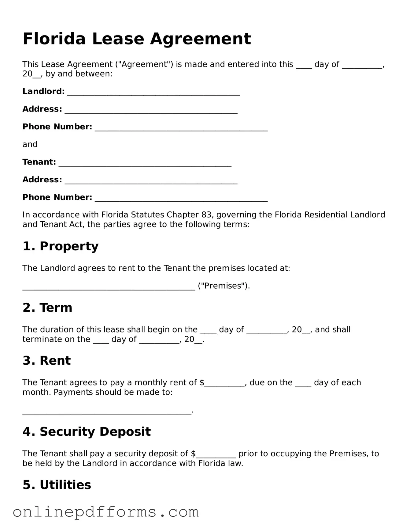 Blank Florida Lease Agreement Form