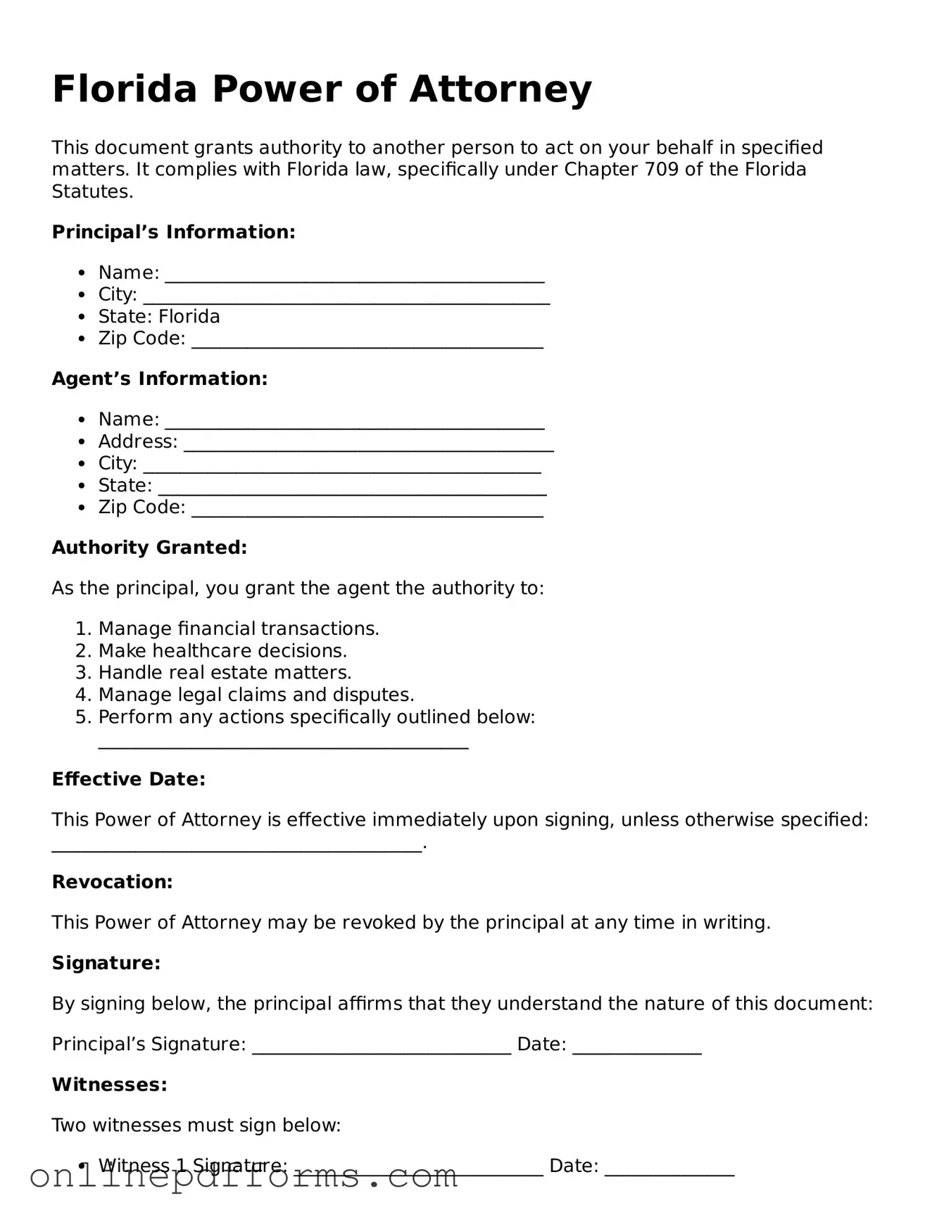 Blank Florida Power of Attorney Form