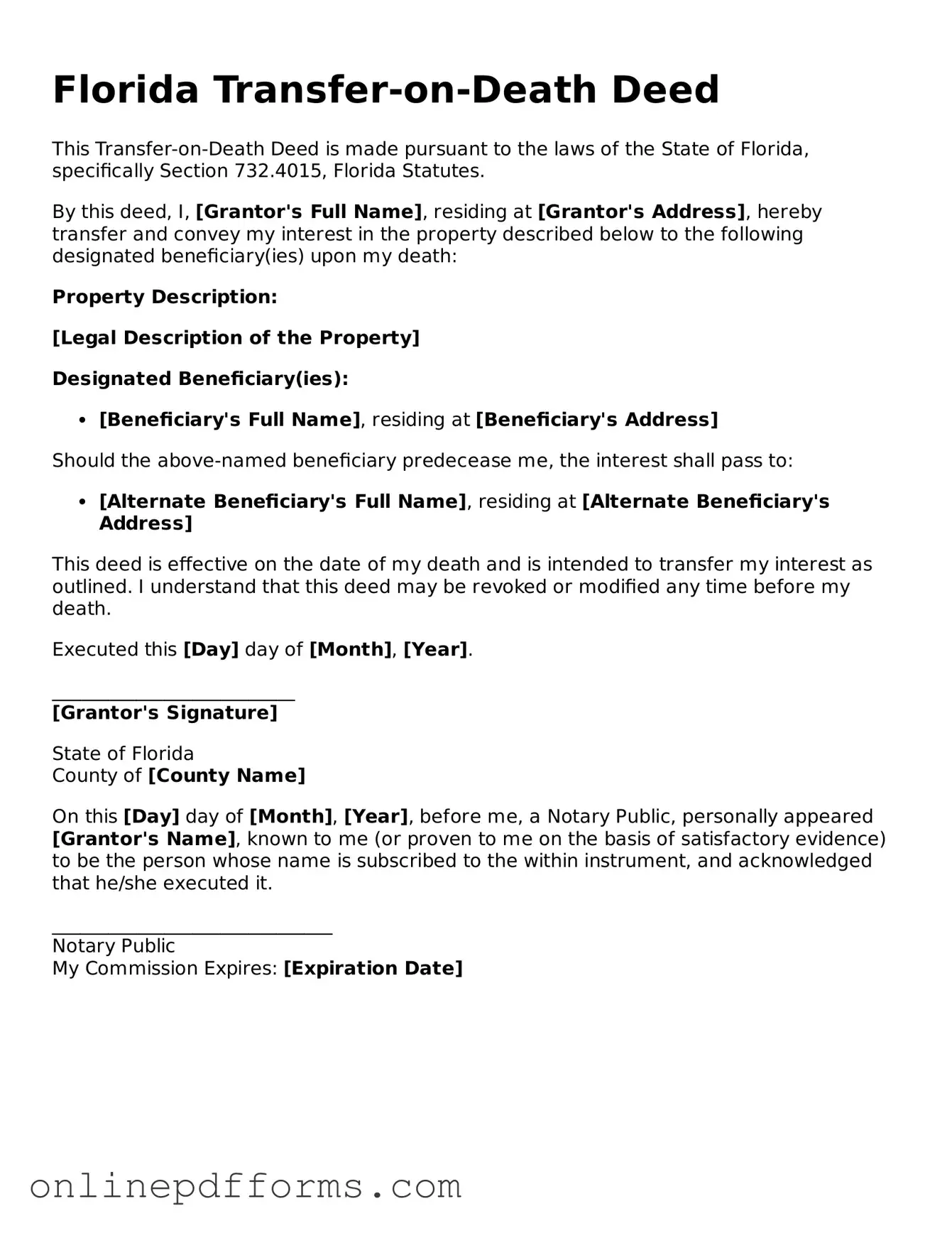 Blank Florida Transfer-on-Death Deed Form