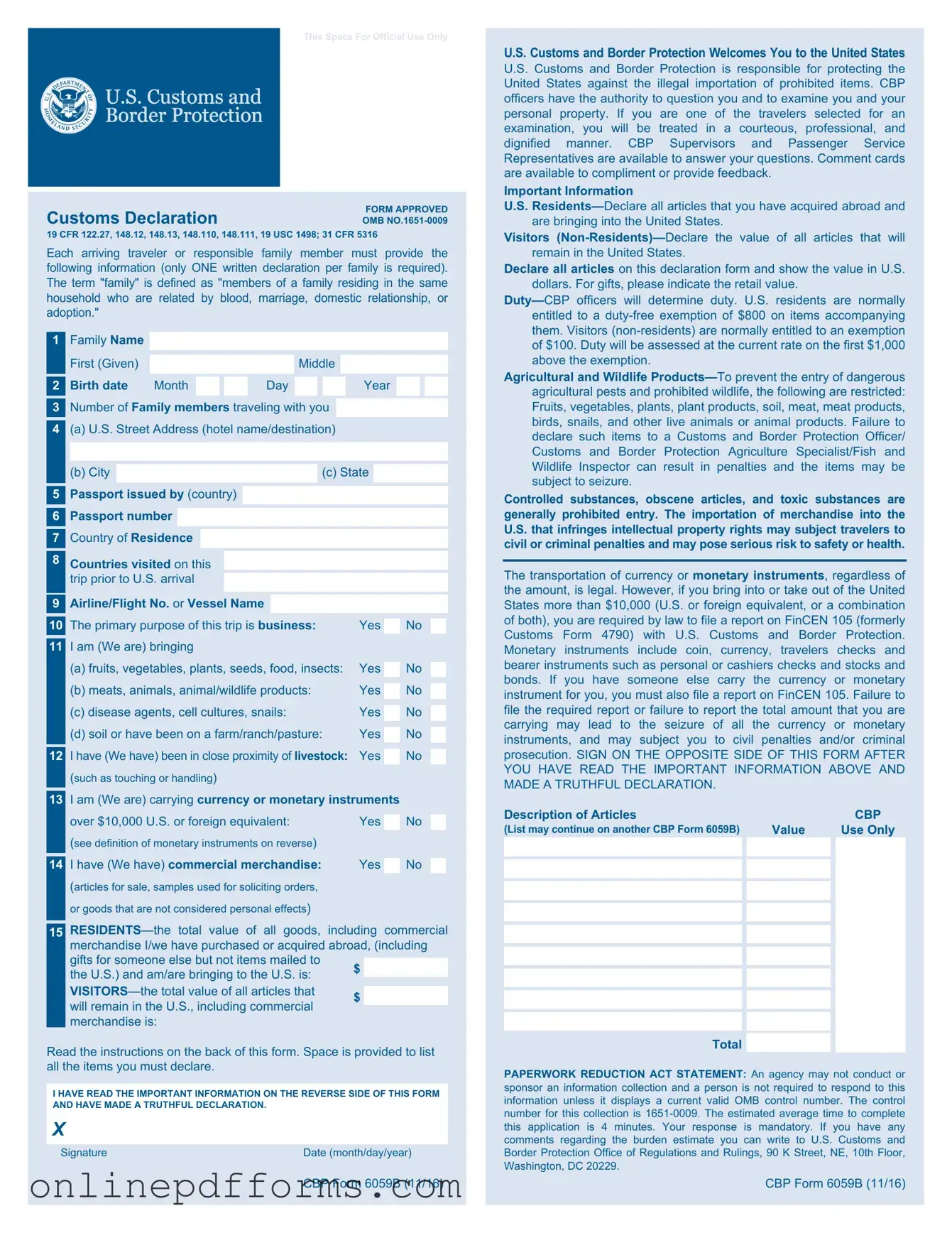 Fill in Your CBP 6059B Template