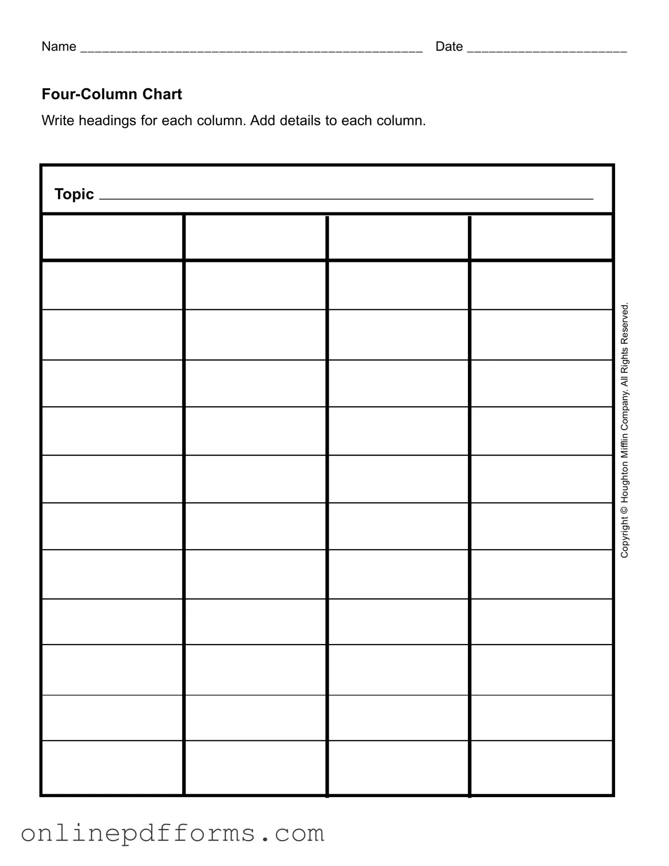 Fill in Your Four Column Chart Template