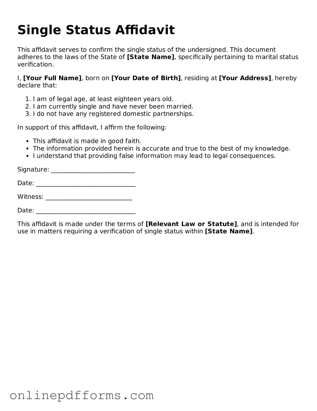 Legal Single Status Affidavit Form