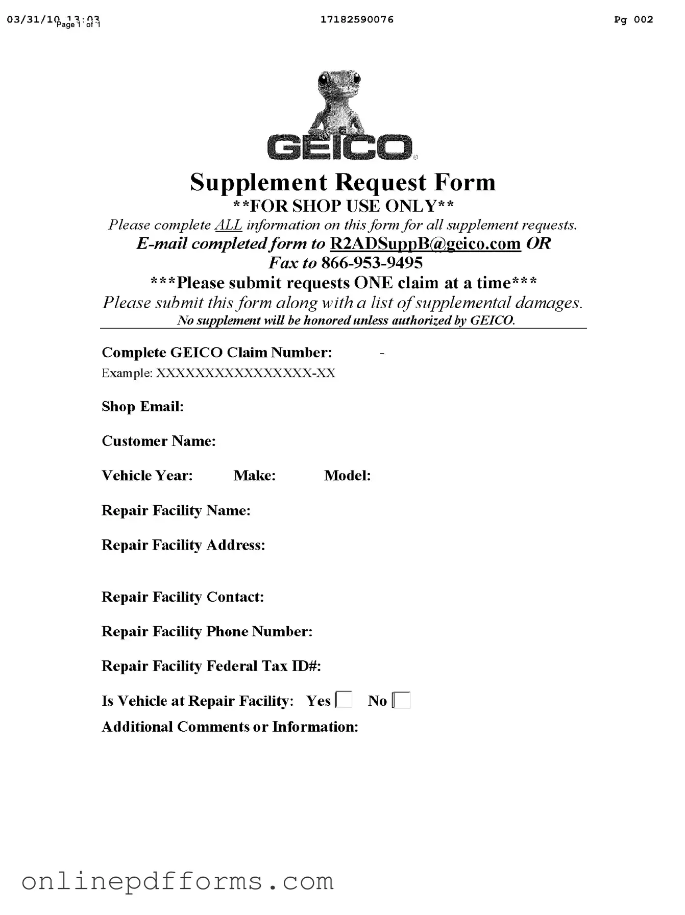 Fill in Your Geico Supplement Request Template
