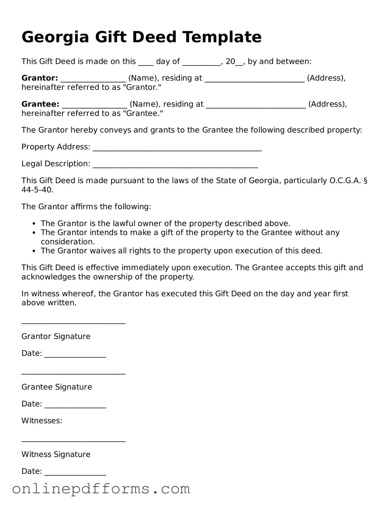 Blank Georgia Gift Deed Form