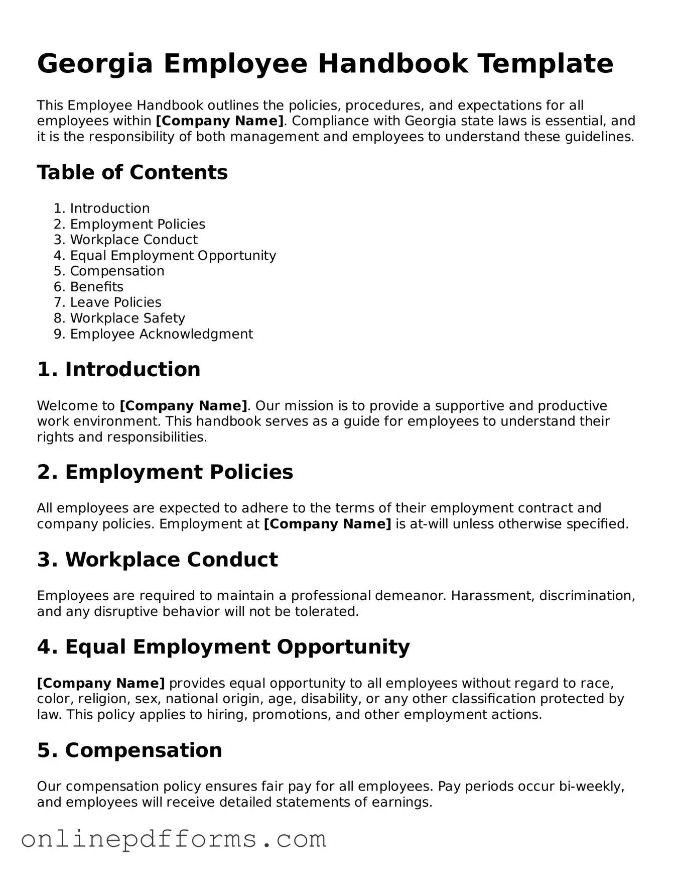 Blank Georgia Employee Handbook Form