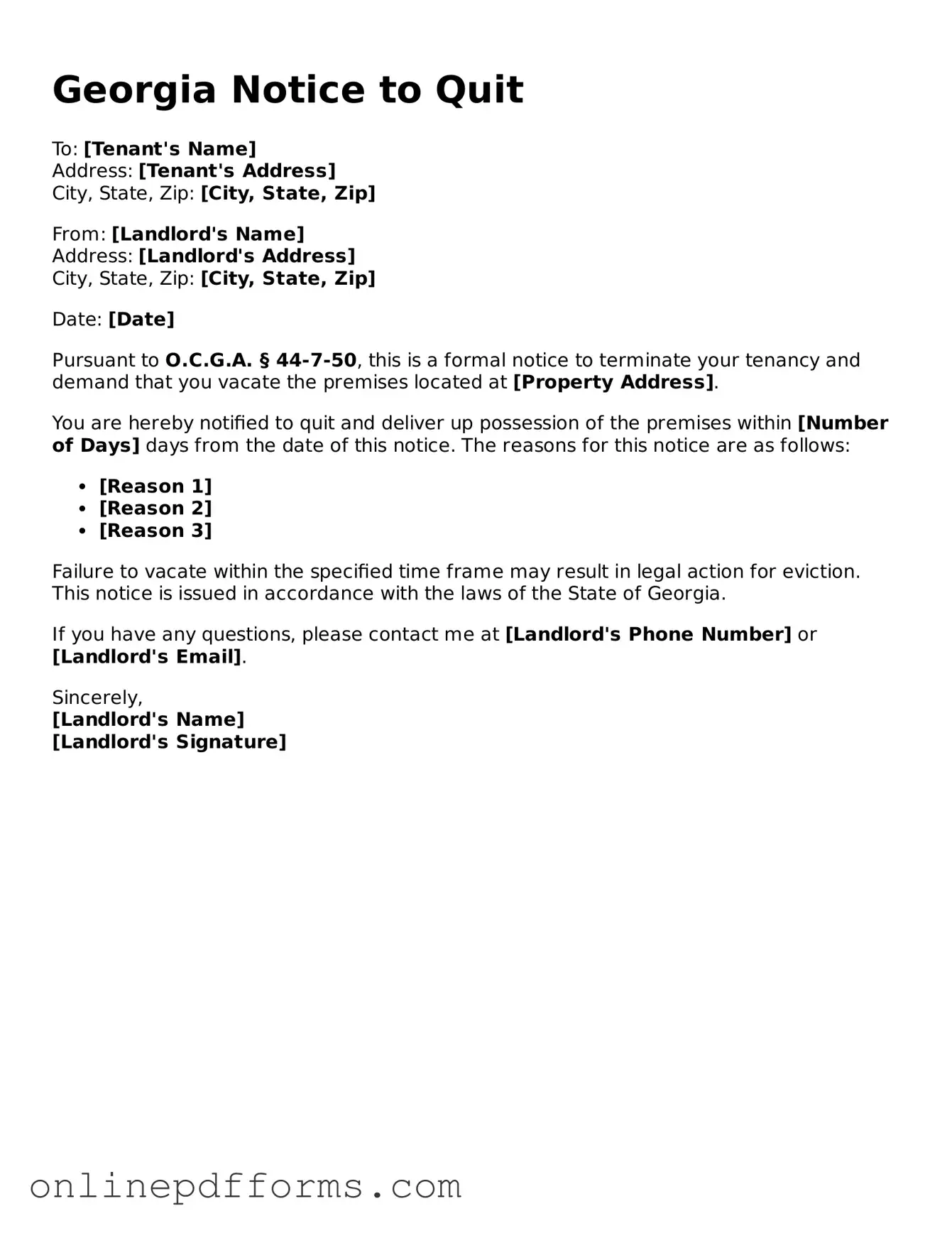 Blank Georgia Notice to Quit Form
