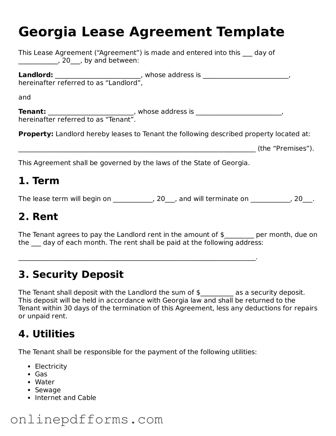 Blank Georgia Lease Agreement Form