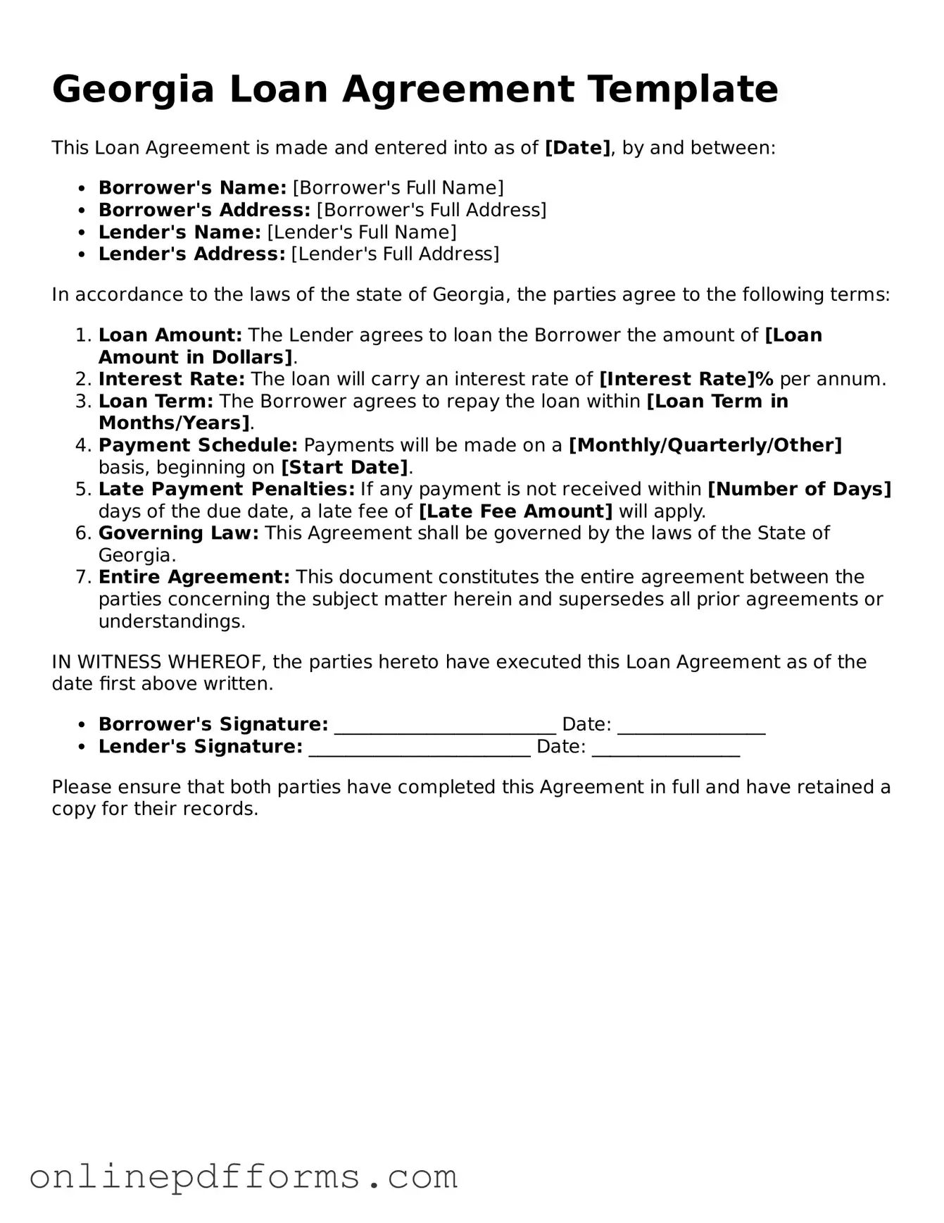 Blank Georgia Loan Agreement Form