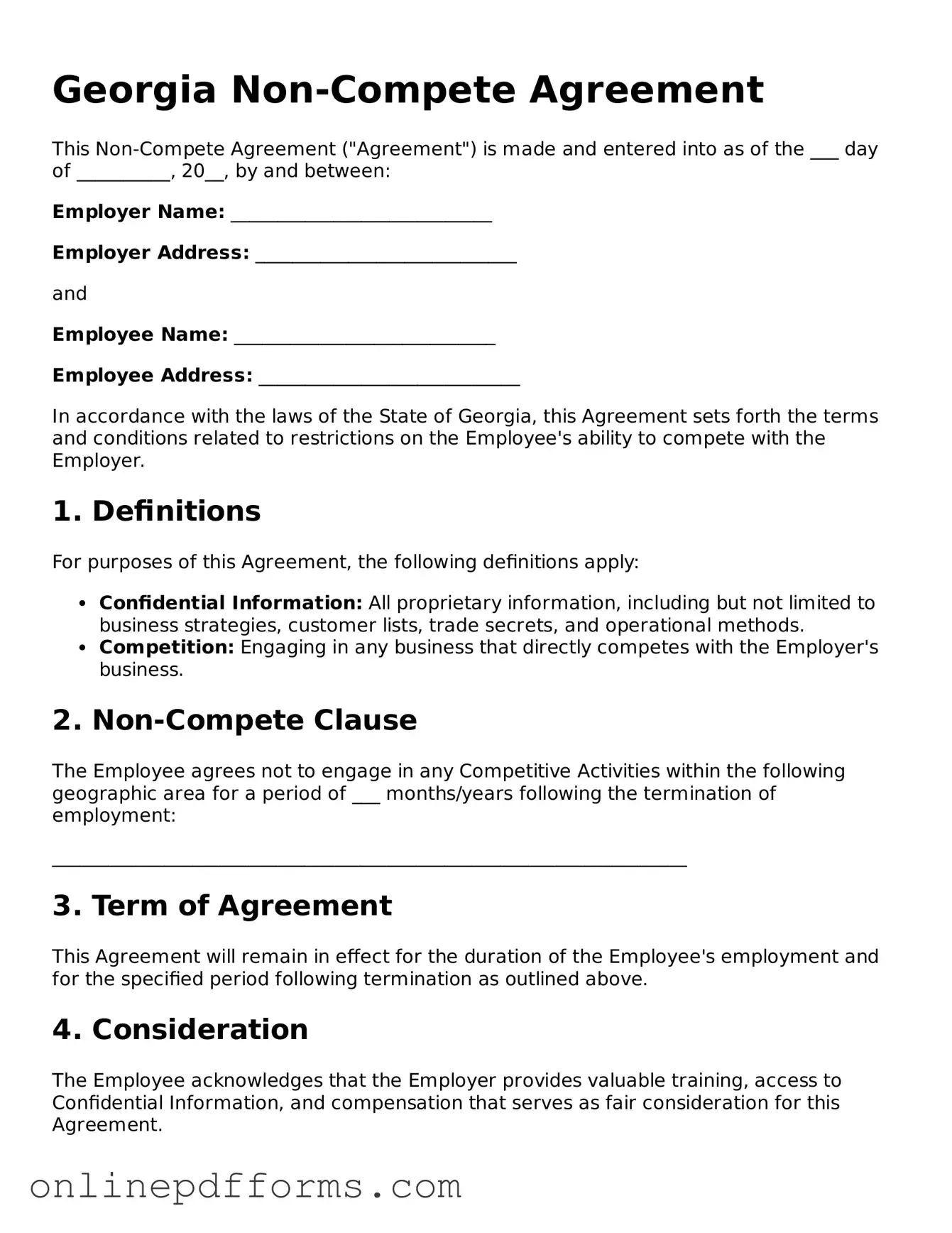 Blank Georgia Non-compete Agreement Form