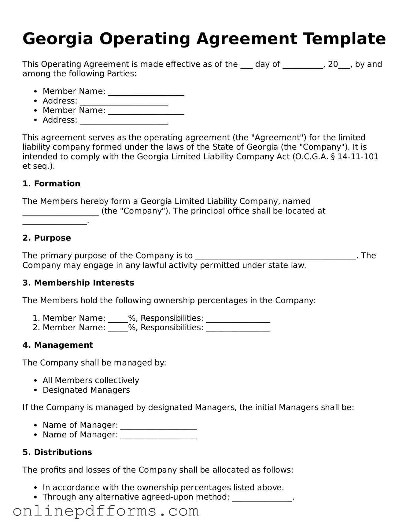 Blank Georgia Operating Agreement Form